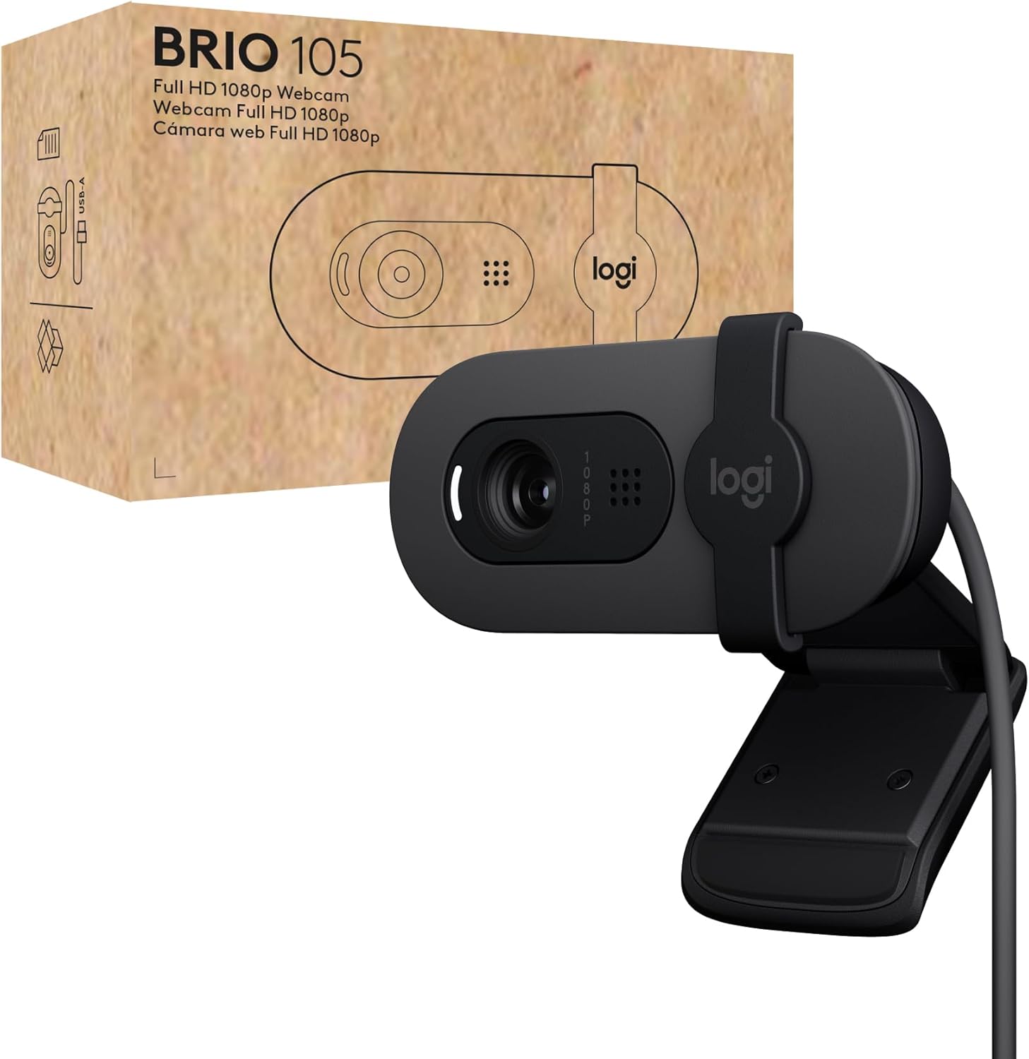 Kamerë Logitech BRIO 105 / Full HD / 1080p / 30fps / Auto-Light Balance / Microphone / USB-A - Zezë 5