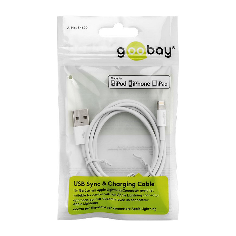 Kabllo USB Goobay 54600, USB-A në Lightning, 1 m, USB 2.0, 480 Mbps - Bardhë 4