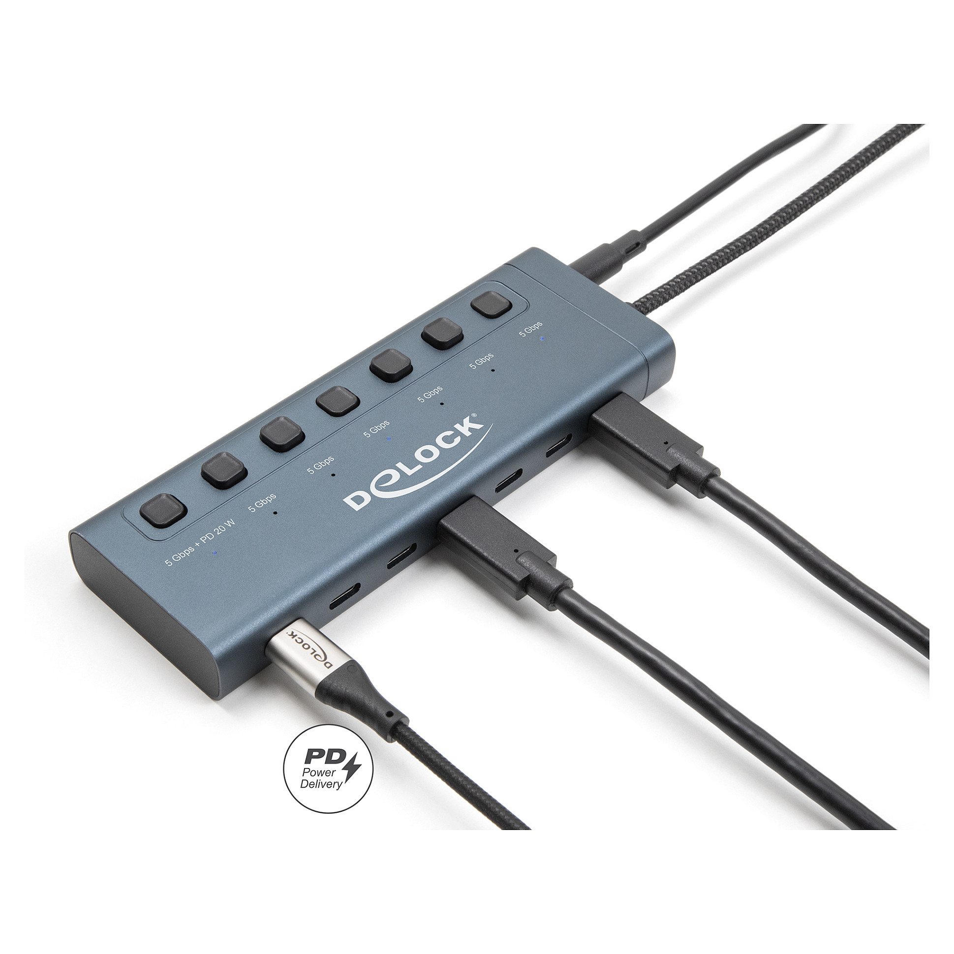 HUB DELOCK USB 3.1 / 7 Porta Type‑C (6x Data, 1x Data + PD 20W) - Blu thumbnail 3