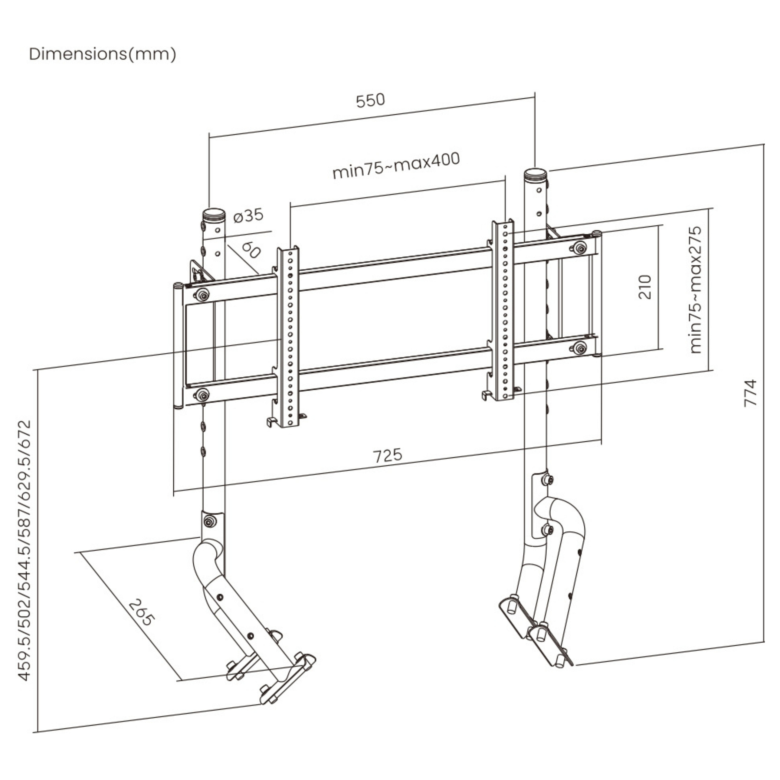 Mbajtëse për Monitor OPLITE OP-R8-SMSB / 1 Monitor / deri 57" / deri 30kg / VESA 75x75–400x200 / Lartësi e Rregullueshme - Zezë 7