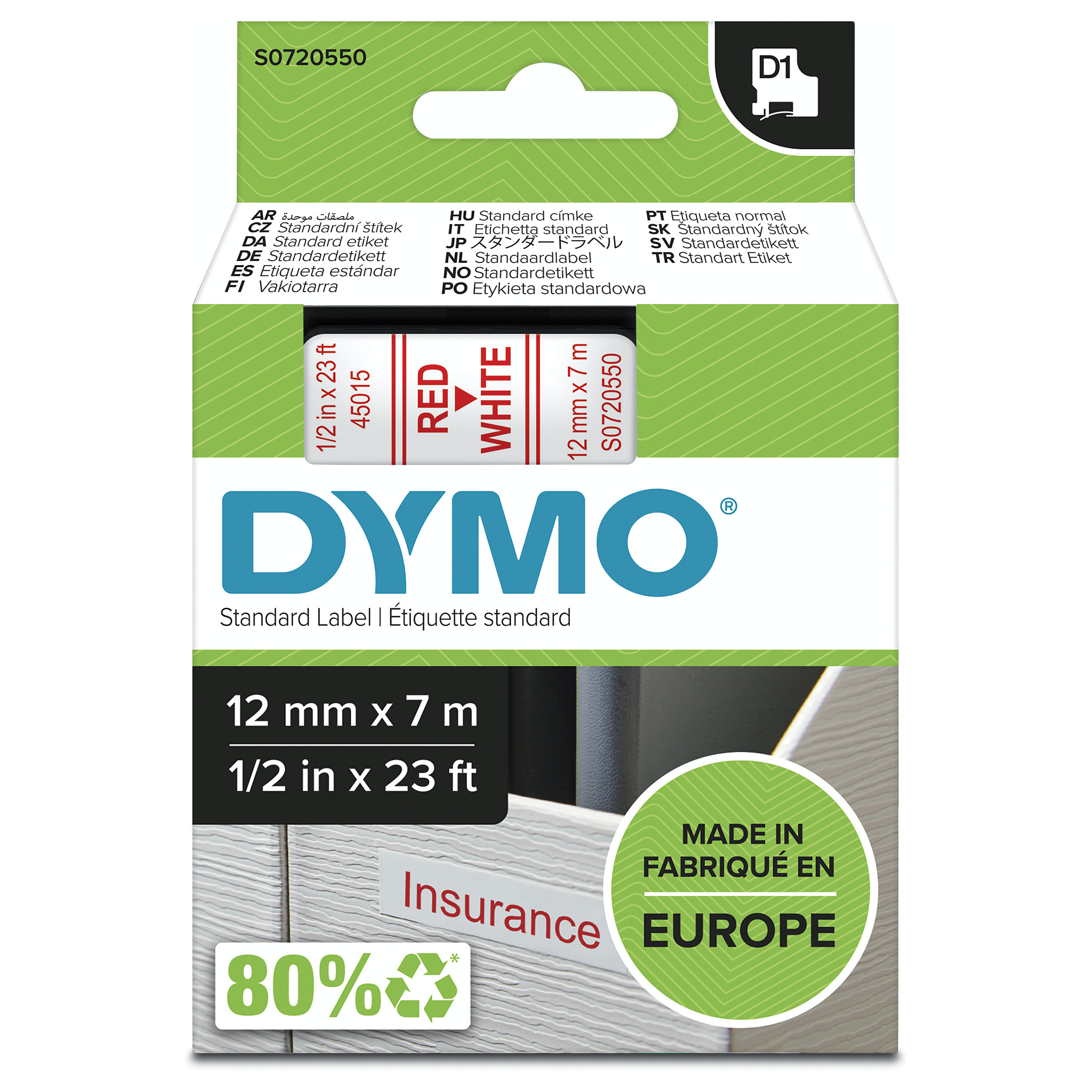 Shirit për Printer DYMO Rhino 18508 / Poliester / 9 mm × 5.5 m / Ngjitës Permanent / Shkrim i Zi mbi Transparent 5
