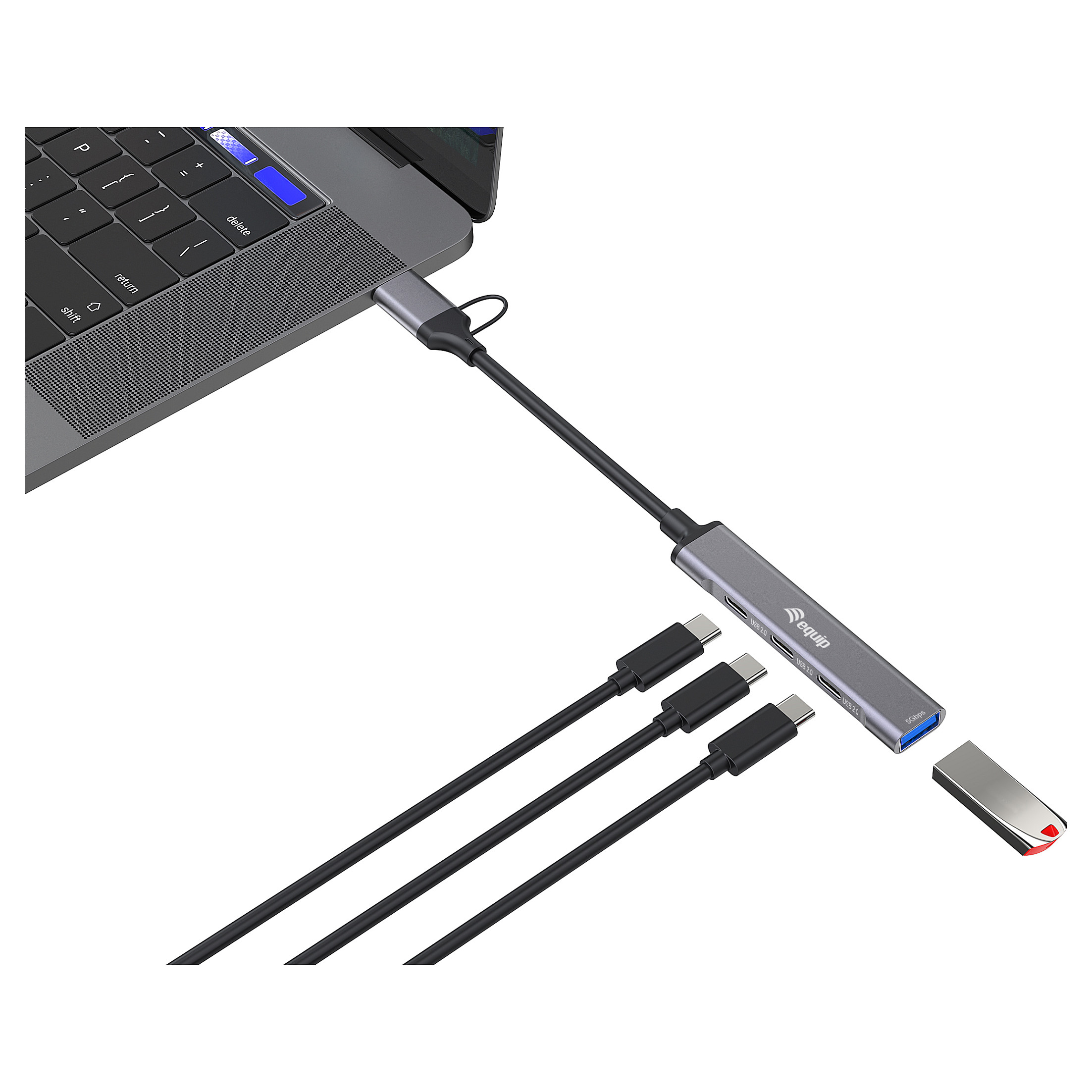 Hub Equip 128969, 3x USB-C, 1x USB-A, USB 3.2 Gen 1, 5Gbps - Gri 4