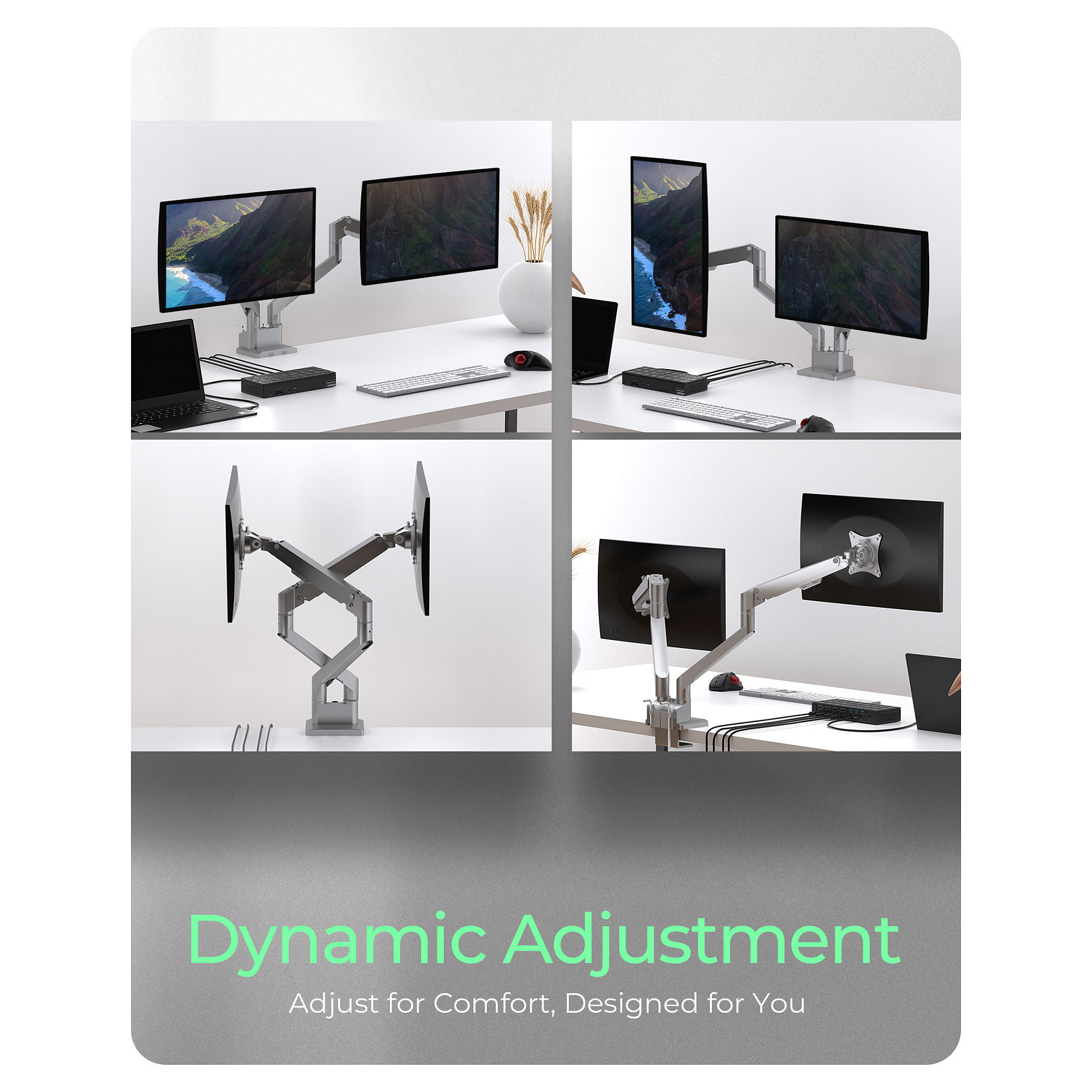 Mbajtëse për Monitor ICY BOX IB-MS524-T , 2 Monitorë , 17–32" , deri 9kg për monitor , sustë gazi , VESA 75x75 & 100x100 - Argjend/Gri 5