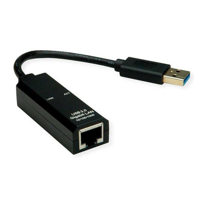 Adapter VALUE 12.99.1119, USB 3.2 Gen 1, USB-A Mashkull në RJ45 Femër, Gigabit Ethernet - Zezë 3