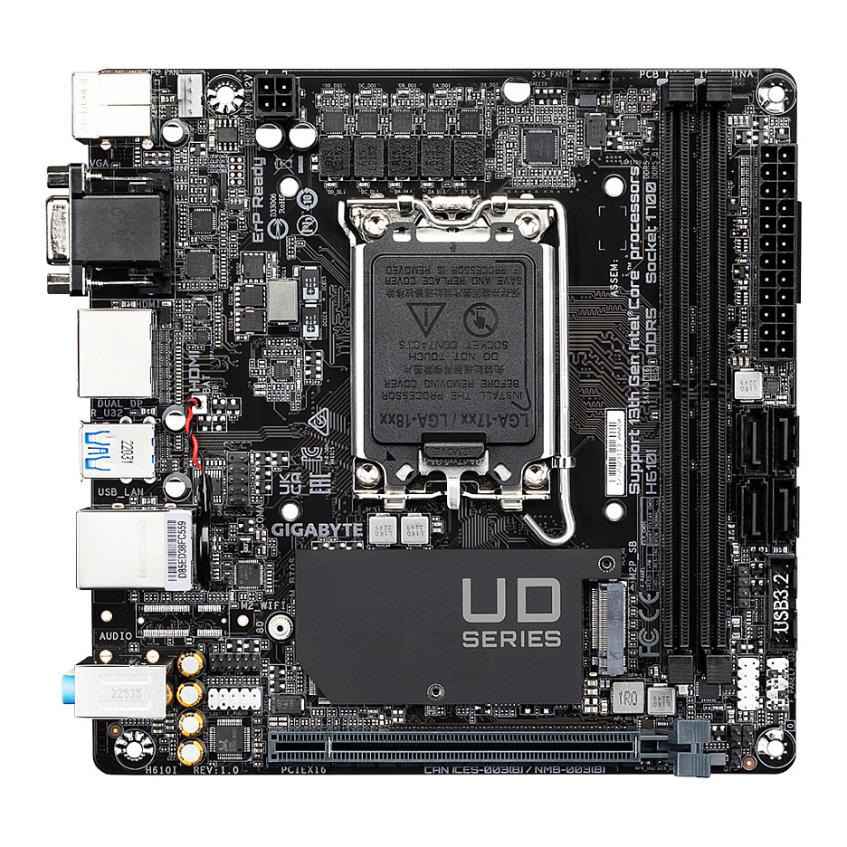 Pllakë Amë Intel 1700 Gigabyte H610I Mini-ITX DDR5 / HDMI+DP thumbnail 2