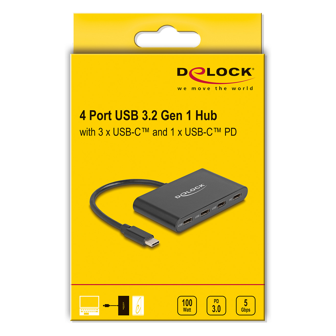 Hub USB DeLOCK 64174 / USB 3.2 Gen 1 / 3x USB-C + USB-C PD 100W / 5 Gbit/s / 0.15 m - Zezë 3