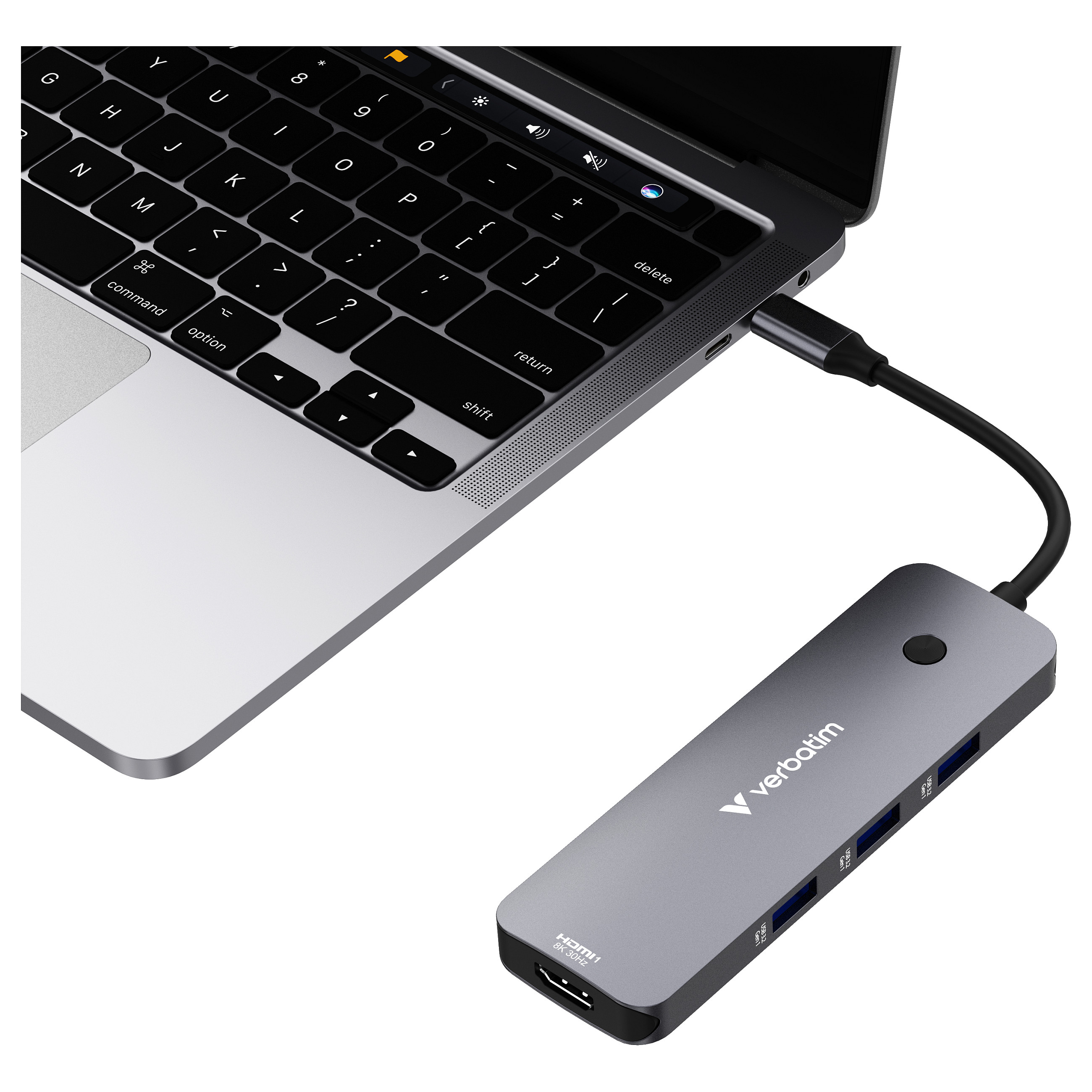 Hub USB-C Verbatim CMH-08, 2× HDMI, 3× USB-A, SD, microSD, USB-C PD 100W - Hiri 3