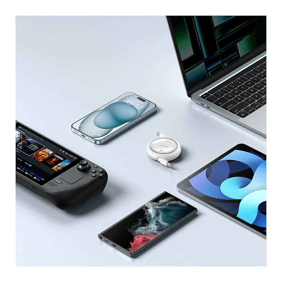 Kabllo USB Baseus Free2Pull / USB-C në USB-C / 100W / 480Mbps / Retractable / 1m – Bardhë thumbnail 6