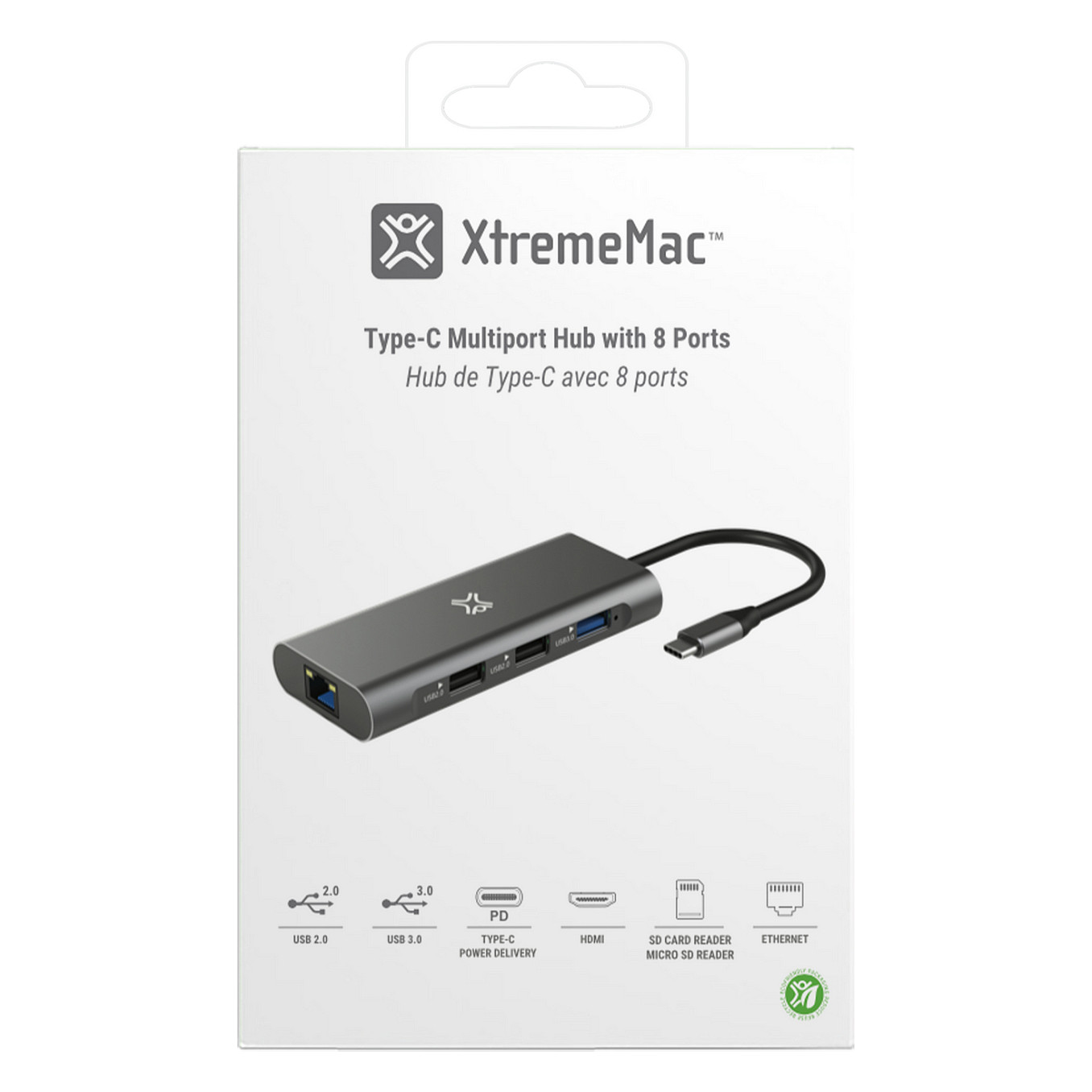 Hub USB-C XtremeMac XWH-HUB8-13, 8-port, HDMI 4K, 3x USB-A, SD/microSD, Ethernet Gigabit, USB-C PD 100W - Hiri 7