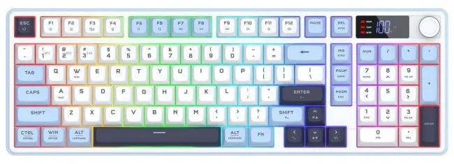 Tastierë Gaming Redragon Aria PRO K527WBL-PRO Wired&Wireless / Membranore / RGB / US - Bardhë/Blu