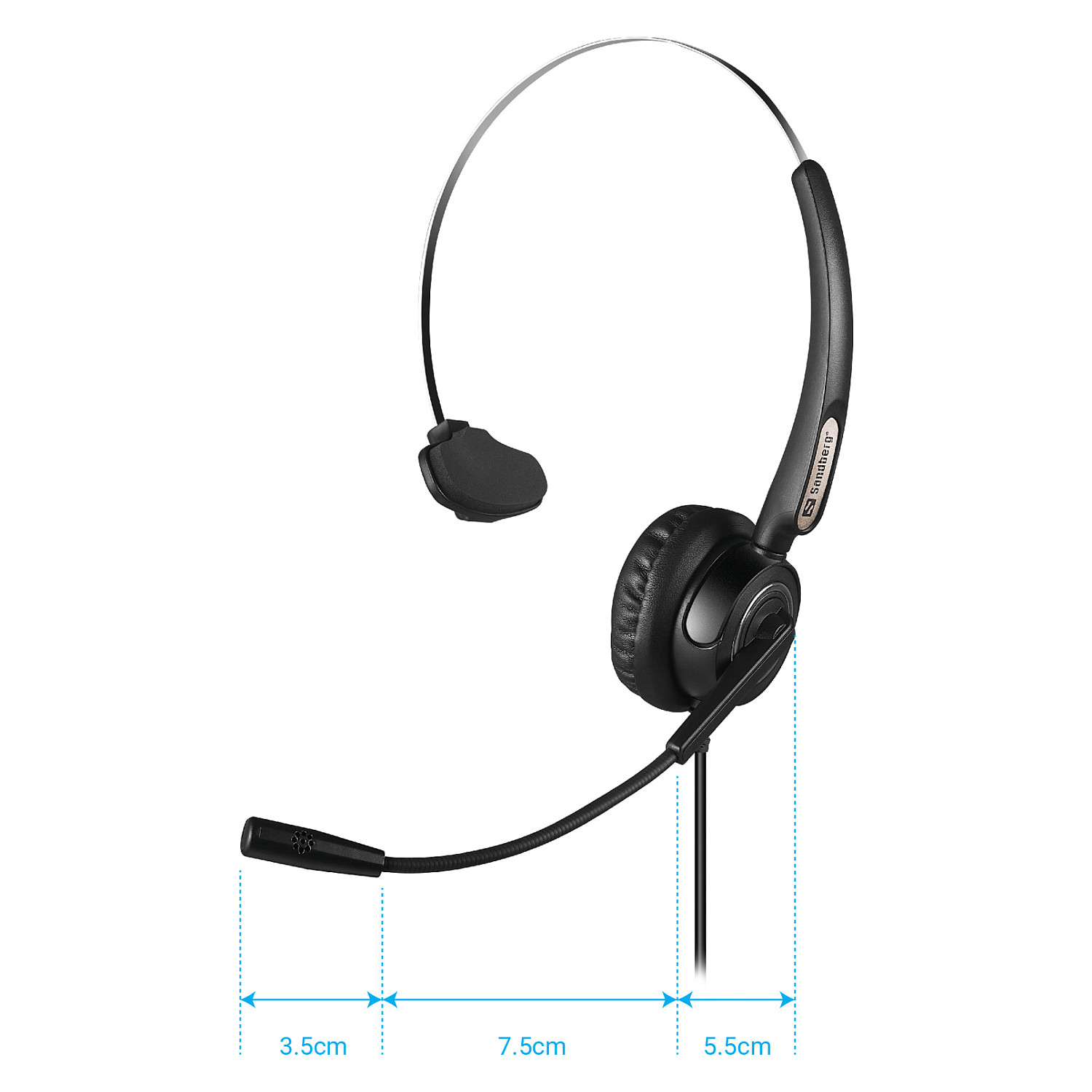 Kufje me kabllo Sandberg USB Office Headset Pro Mono 126-14 / Mono / USB-A / 30mm / 20-7000Hz / Mikrofon / 2.1m - Zezë 3
