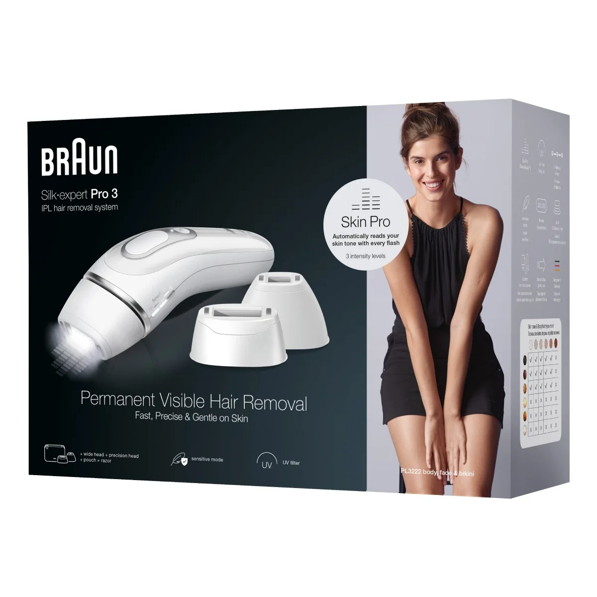 Makinë Depilimi Braun Silk-expert Pro 3 PL3222, IPL, SkinProtection LITE, 100 Impulse/Min - Bardhë, Argjend 4
