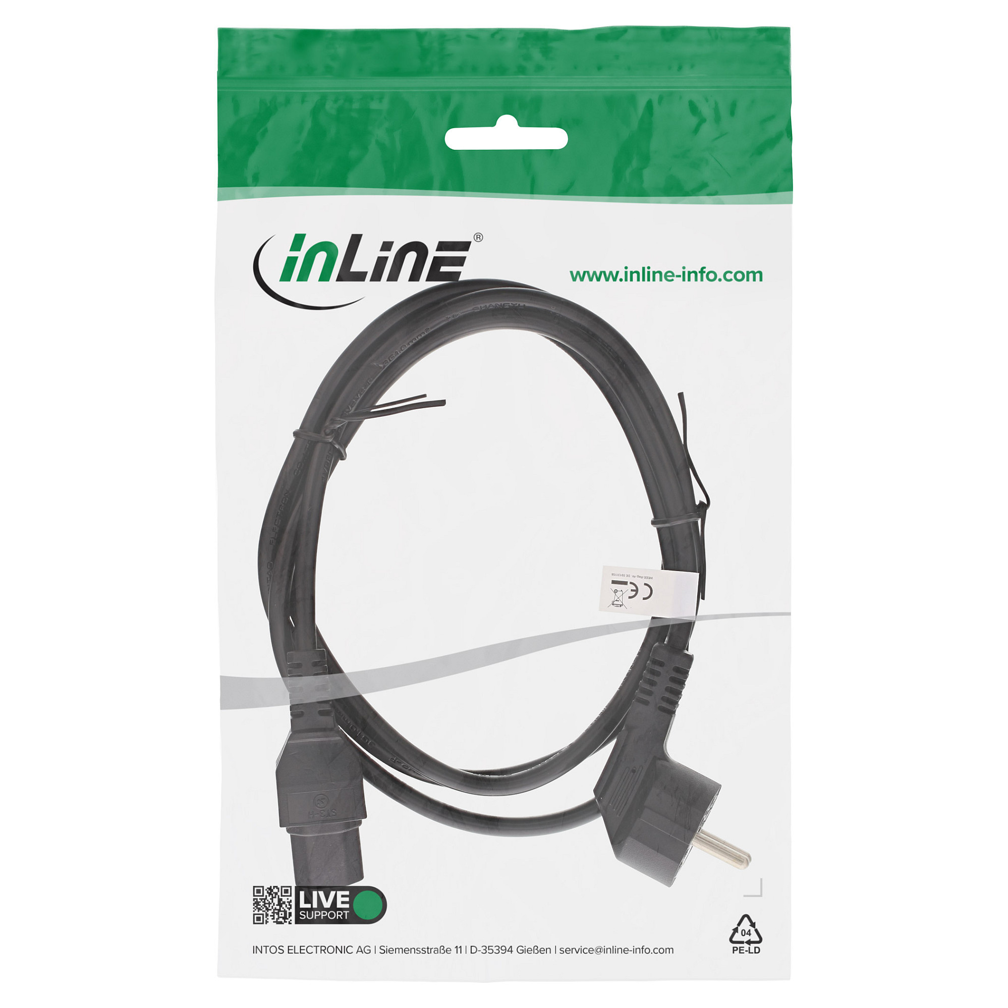 Kabllo për Furnizim me Energji InLine 16810E, CEE 7/7 në IEC C15, 3 m, 3G1.0 mm² – Zezë 2