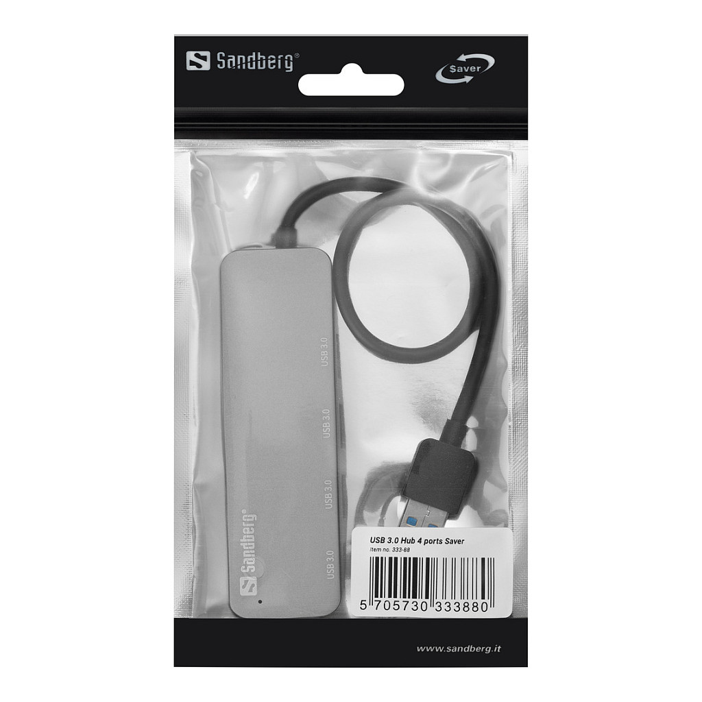 Hub USB Sandberg 333-88 / USB 3.0 / 4 Porta / USB-A / 5 Gbit/s / Aluminium - Argjend 2