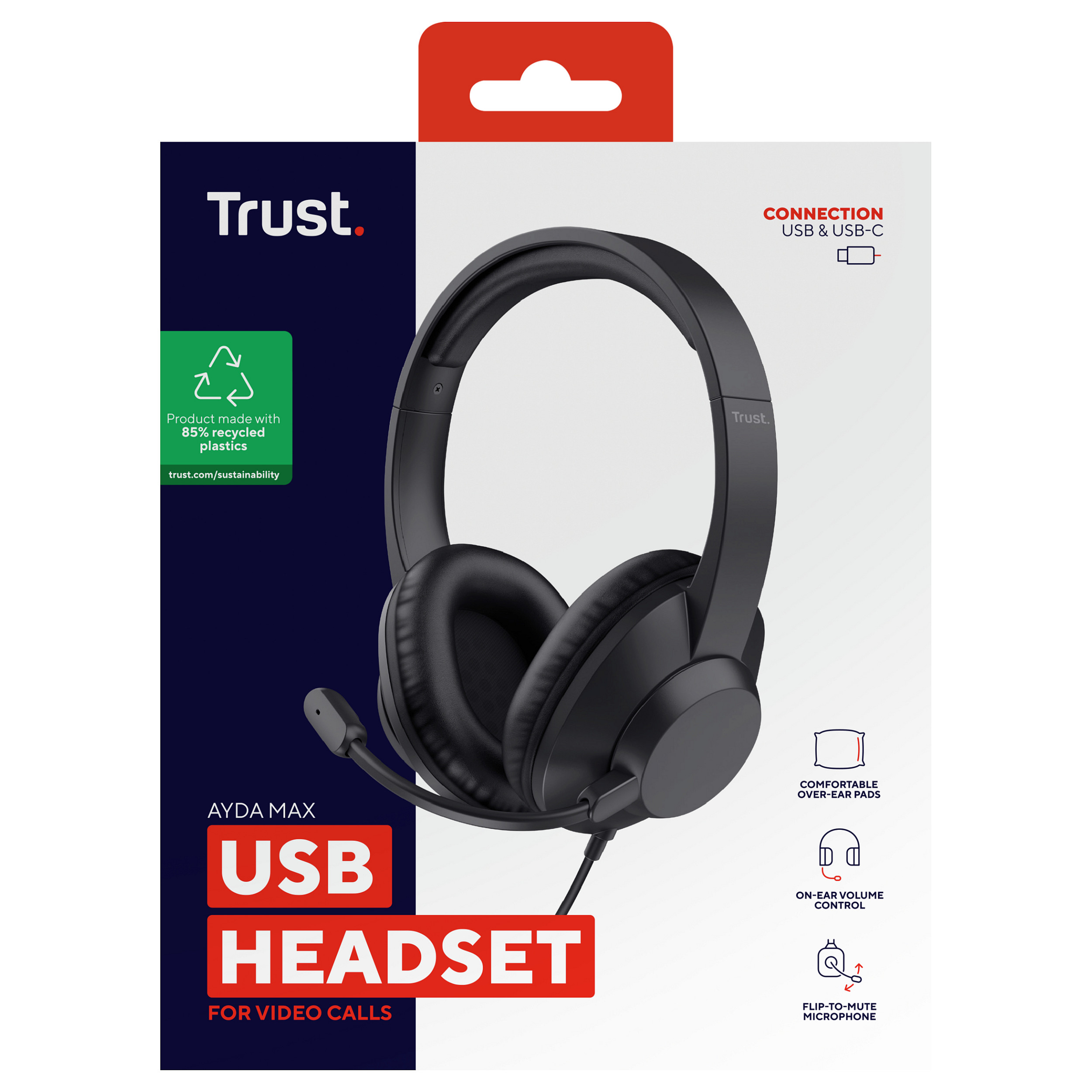 Kufje me kabllo Trust Ayda Max, USB-C, USB-A, 40mm, Mikrofon - Zezë 8