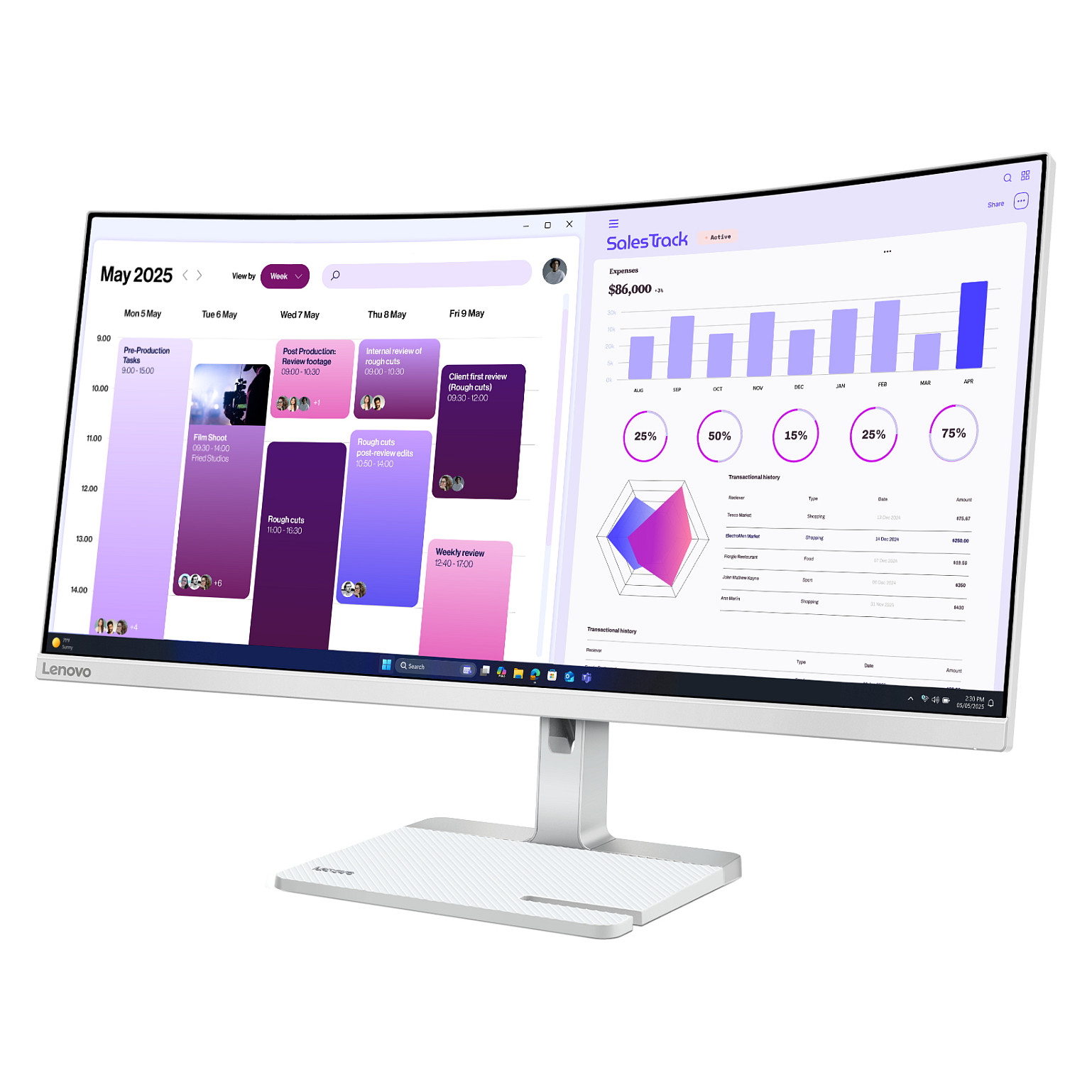 Monitor Lenovo L34W-4C, 34", WQHD VA Curved, 120Hz, 1ms, 2xHDMI+DP - Hiri 3