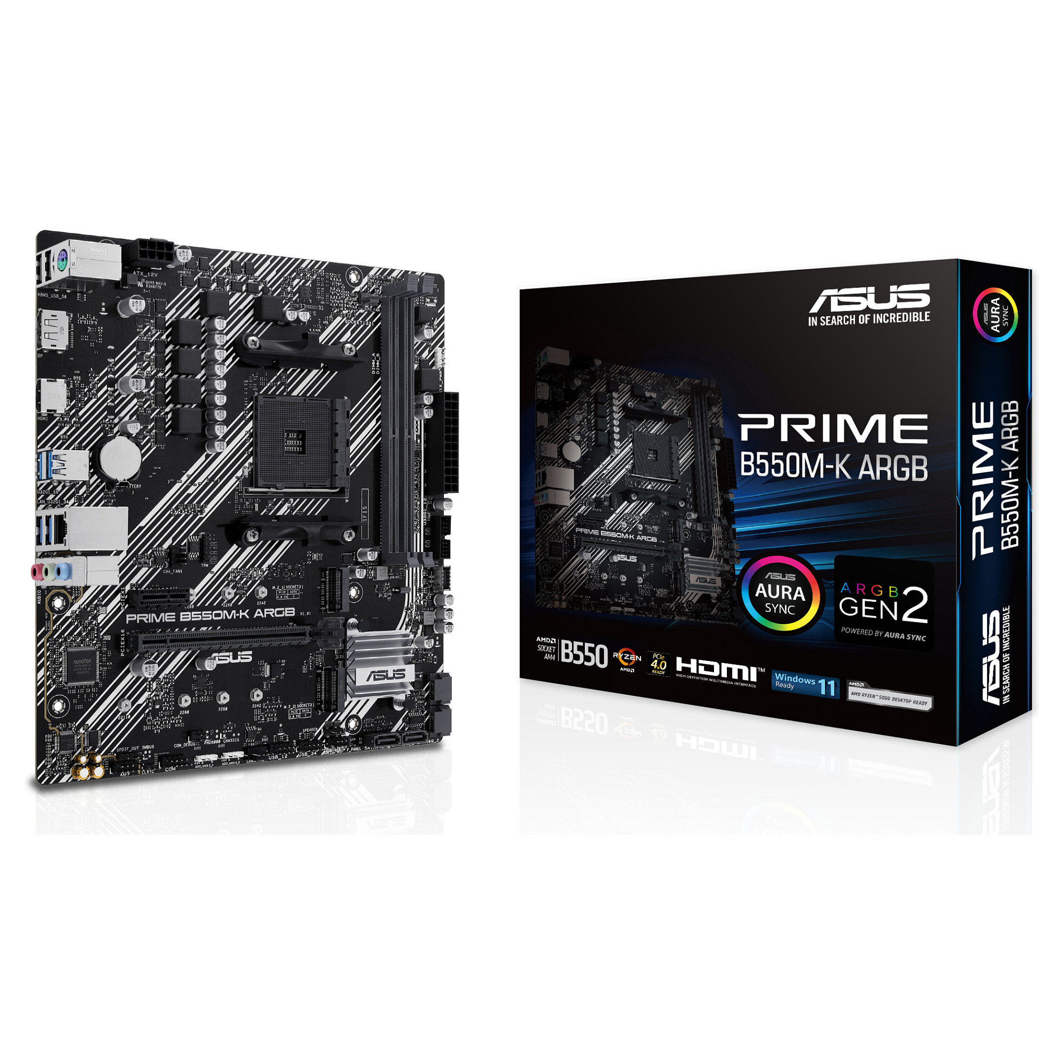 Pllakë Amë AMD AM4 ASUS PRIME B550M-K ARGB / DDR4 / mATX / HDMI+DP