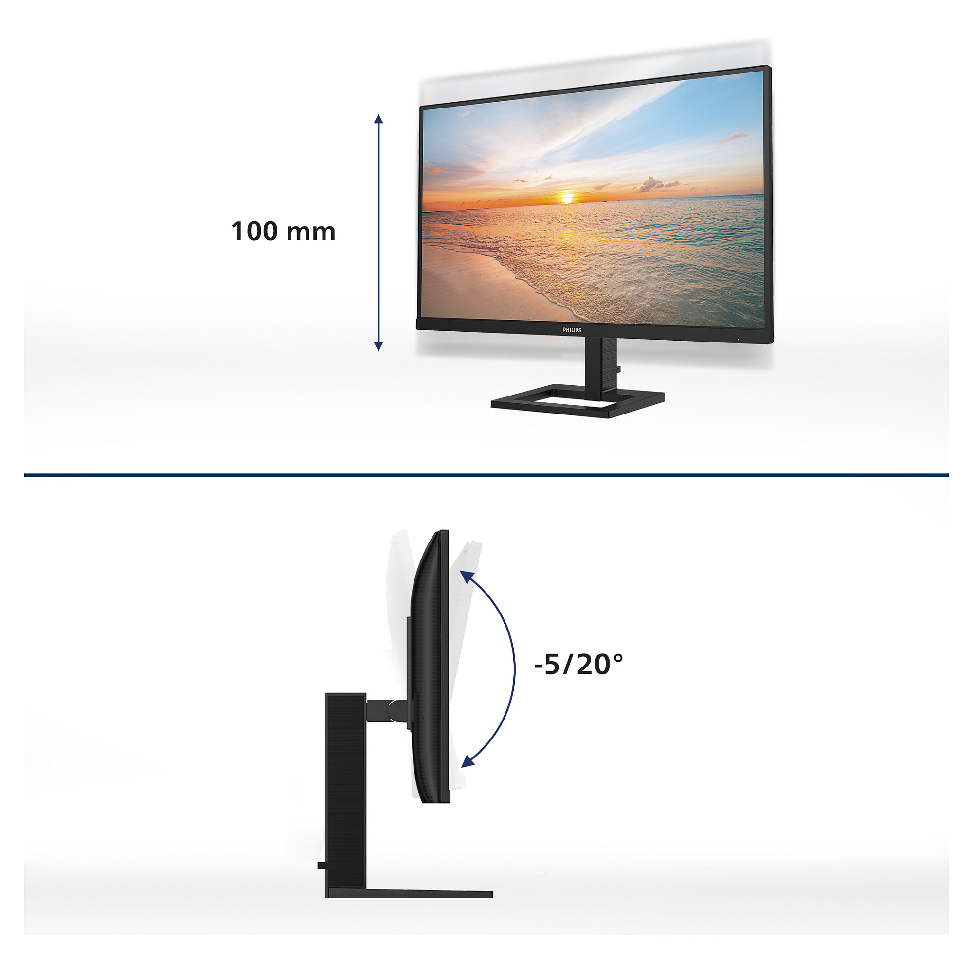 Monitor Philips 24E1N1300AE, 23.8", 16:9, Flat, IPS, Full HD 1920 × 1080, 100Hz, 4ms, 1ms MPRT, HDMI, USB-C 65W, Altoparlantë – Zezë thumbnail 4