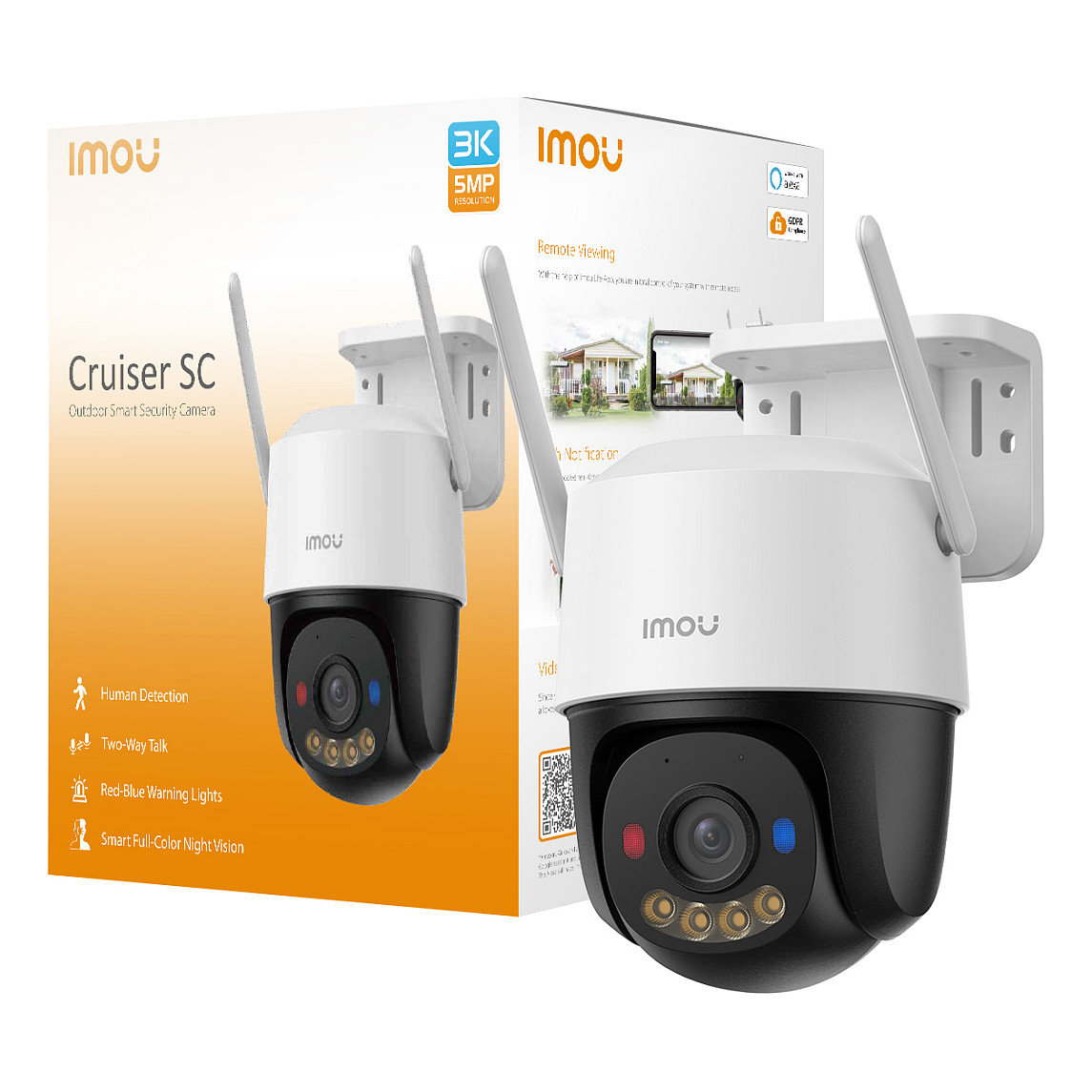 Kamerë Sigurie IP CCTV Imou Cruiser SC 3K, 5MP, 3.6mm, Wi-Fi 6, PT, Night Vision 30m - Zezë/Bardhë