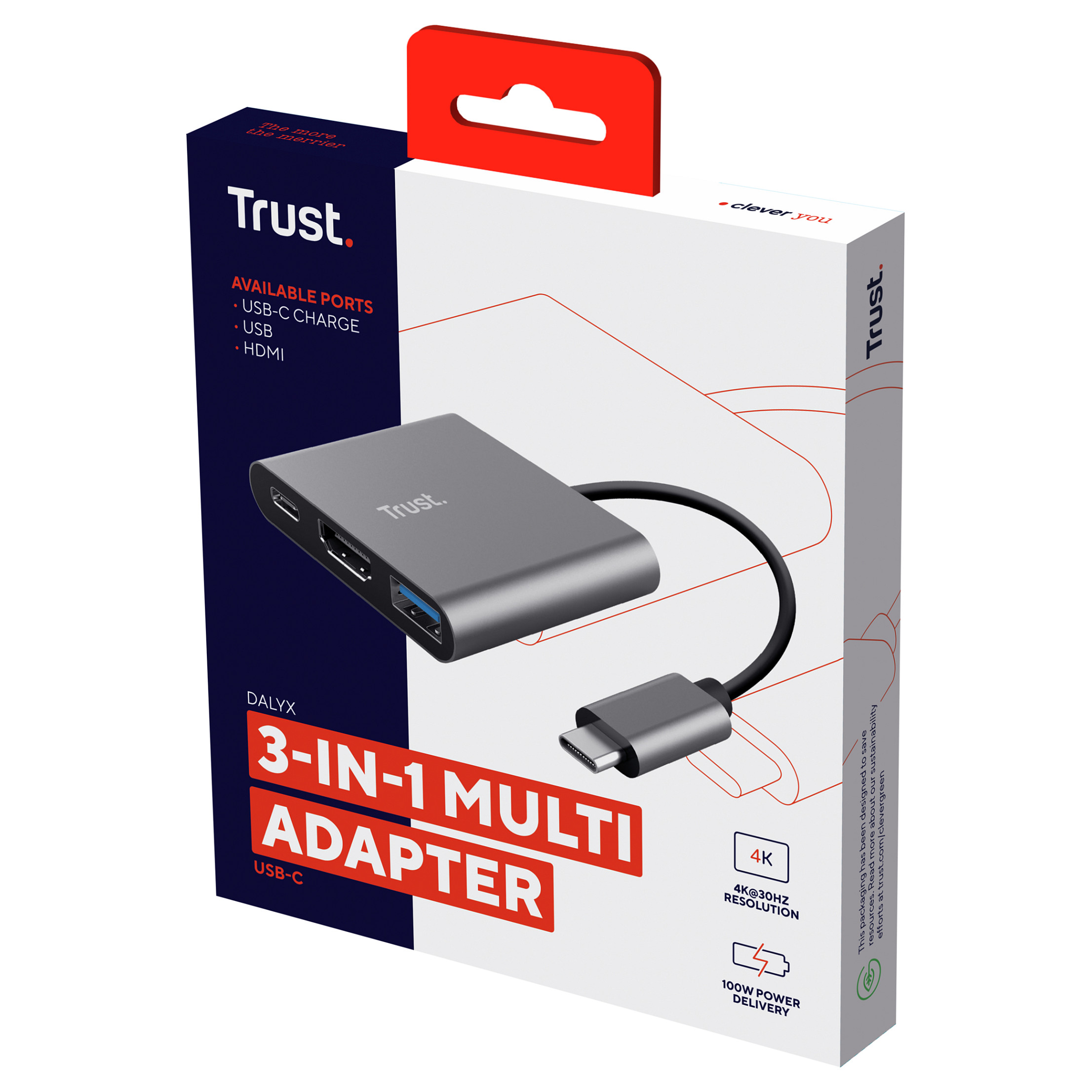 Adapter Trust Dalyx 23772, USB-C, HDMI, USB-A, USB-C PD 100W, 5Gbps, 10cm - Zezë 6