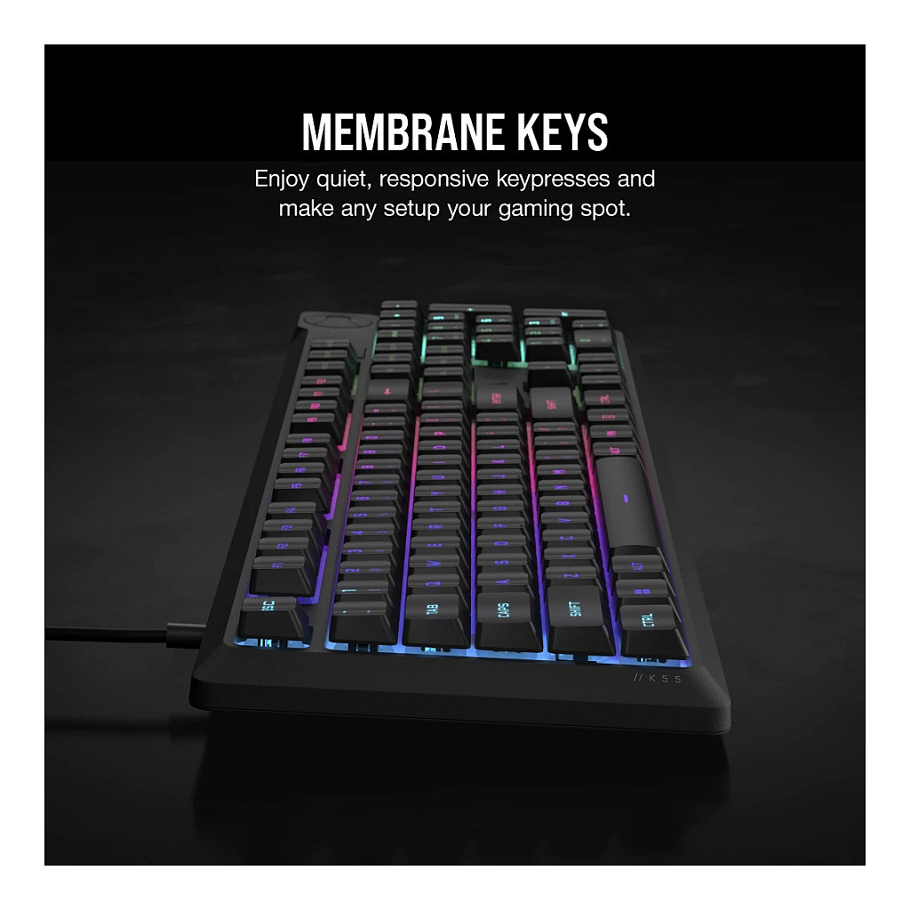 Tastierë Gaming Corsair K55 Core RGB / QWERTZ (DE) / Membrane / 110 Taste / 10-Zone RGB / 1000 Hz / 12-Key Rollover / 6 Makro / USB-A – Zezë 4