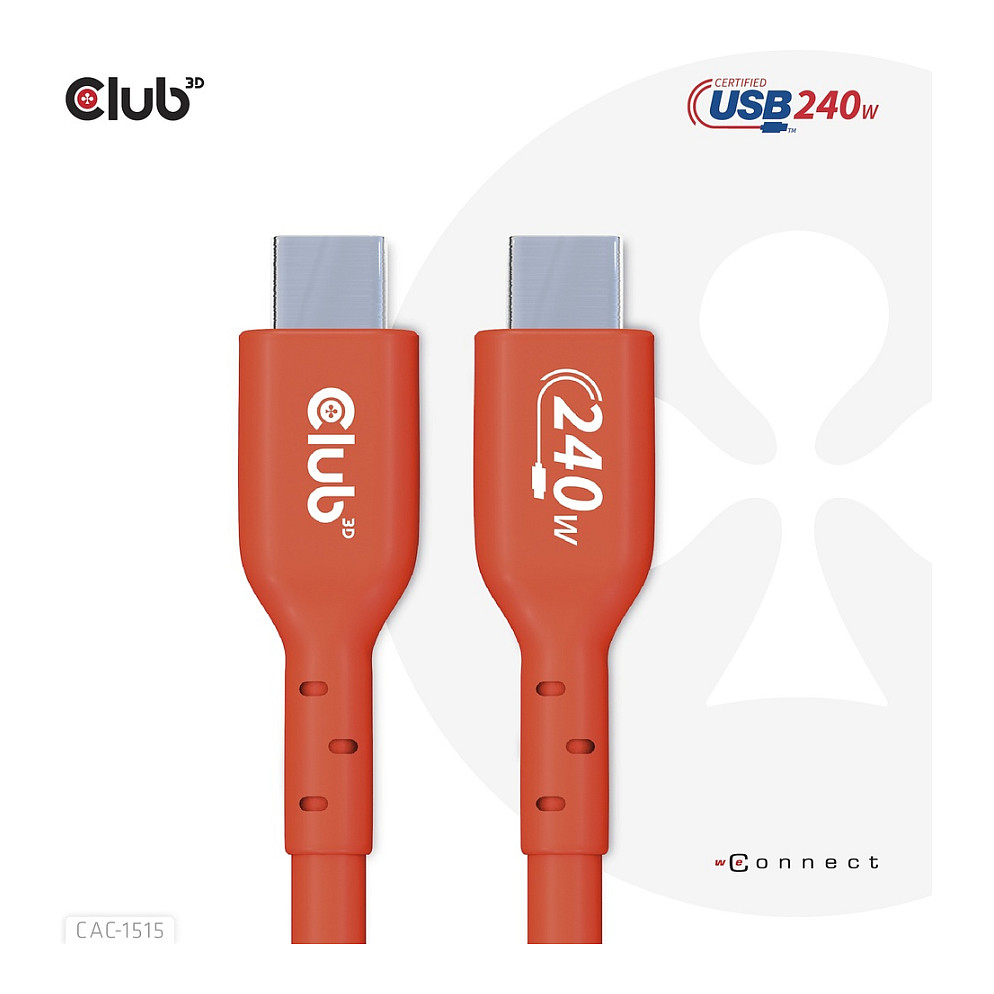 Kabllo USB-C CLUB3D CAC-1515, USB-C në USB-C, 4 m, USB 2.0, 480 Mbps, PD 240 W – Portokalli 2