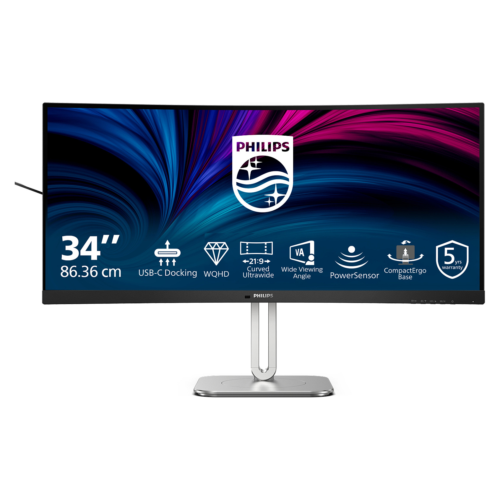Monitor Philips 34B2U5600C, 34", WQHD VA Curved, 120Hz, 4ms, HDMI + DP 1.4 + USB-C - Zezë