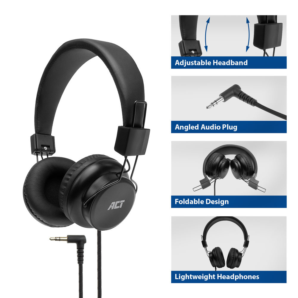 Kufje me Kabllo ACT AC9300, On-Ear, Stereo, 3.5mm, 40mm, Kabllo 1.5m - Zezë 2