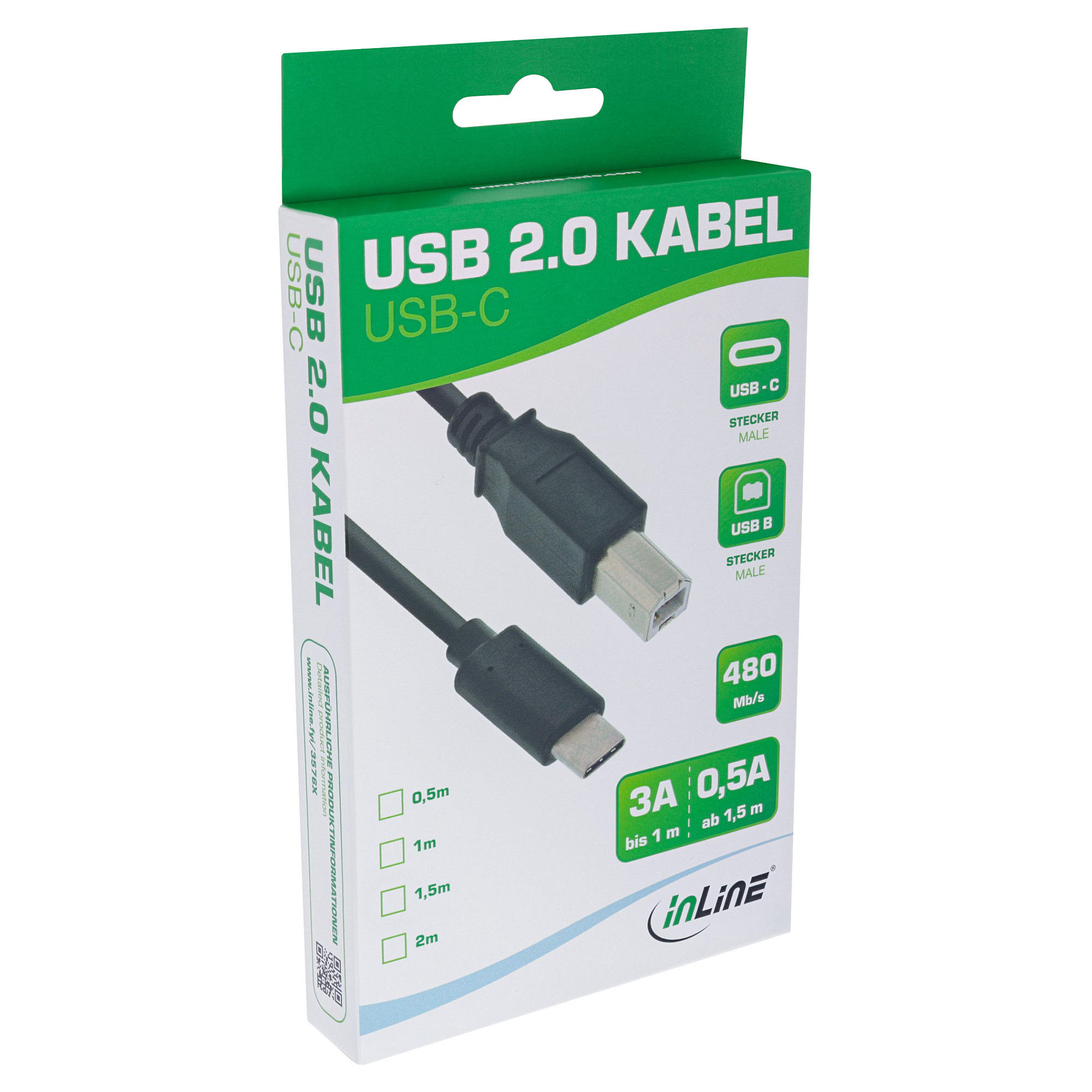 Kabllo USB InLine 35762, USB-C në USB-B, 2 m, USB 2.0, 480 Mbps - Zezë 2