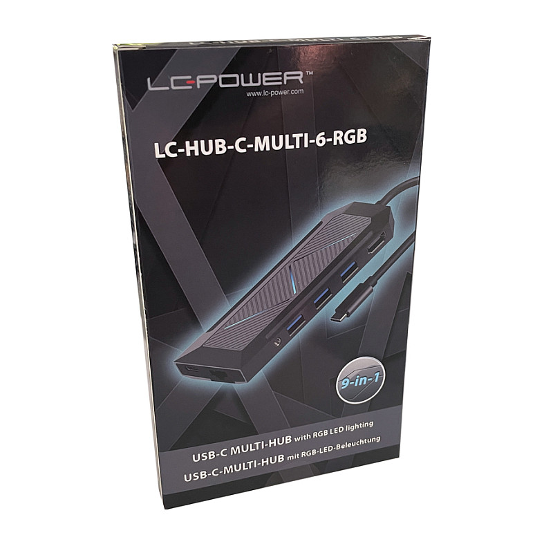 Hub USB-C LC-Power LC-HUB-C-MULTI-6-RGB, 3x USB-A, HDMI, Ethernet, SD/microSD, PD 100W - Zezë 8