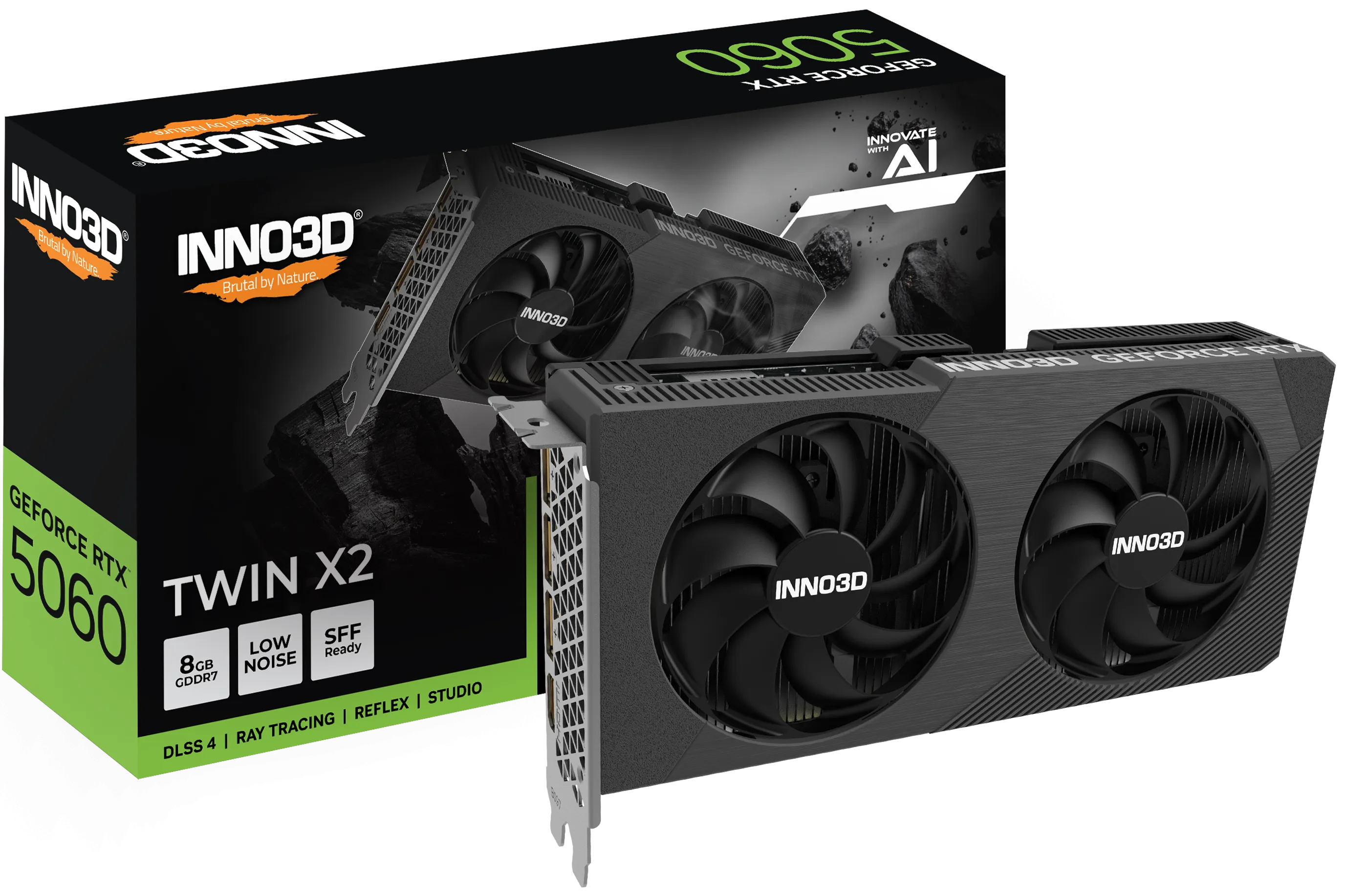 Kartelë Grafike NVIDIA INNO3D GeForce RTX 5060 TWIN X2 V2, 8GB GDDR7, 128-bit, PCIe 5.0 x16, 3xDP 2.1b, HDMI 2.1b - Zezë