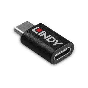 Adapter USB LINDY 71265, USB 3.2 Gen 1, USB-C Mashkull në USB-C Femër, Data Blocker, 100W - Zezë 2