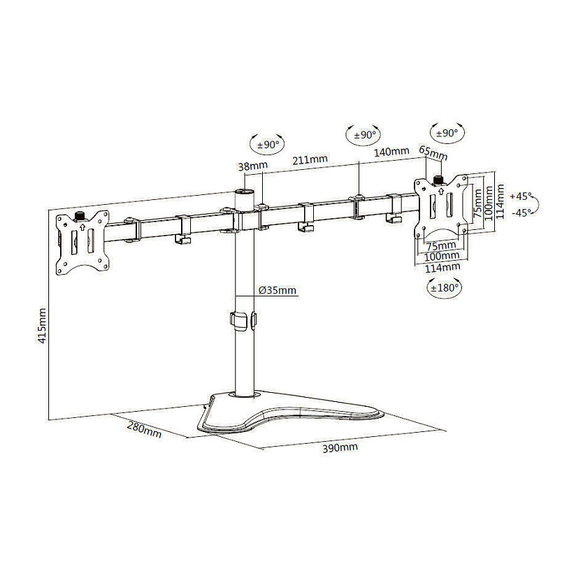 Mbajtëse për Monitor Equip 650123 , 2 Monitorë , 17–32" , deri 8kg për monitor , e rregullueshme , VESA 75x75–100x100 - Zezë 8