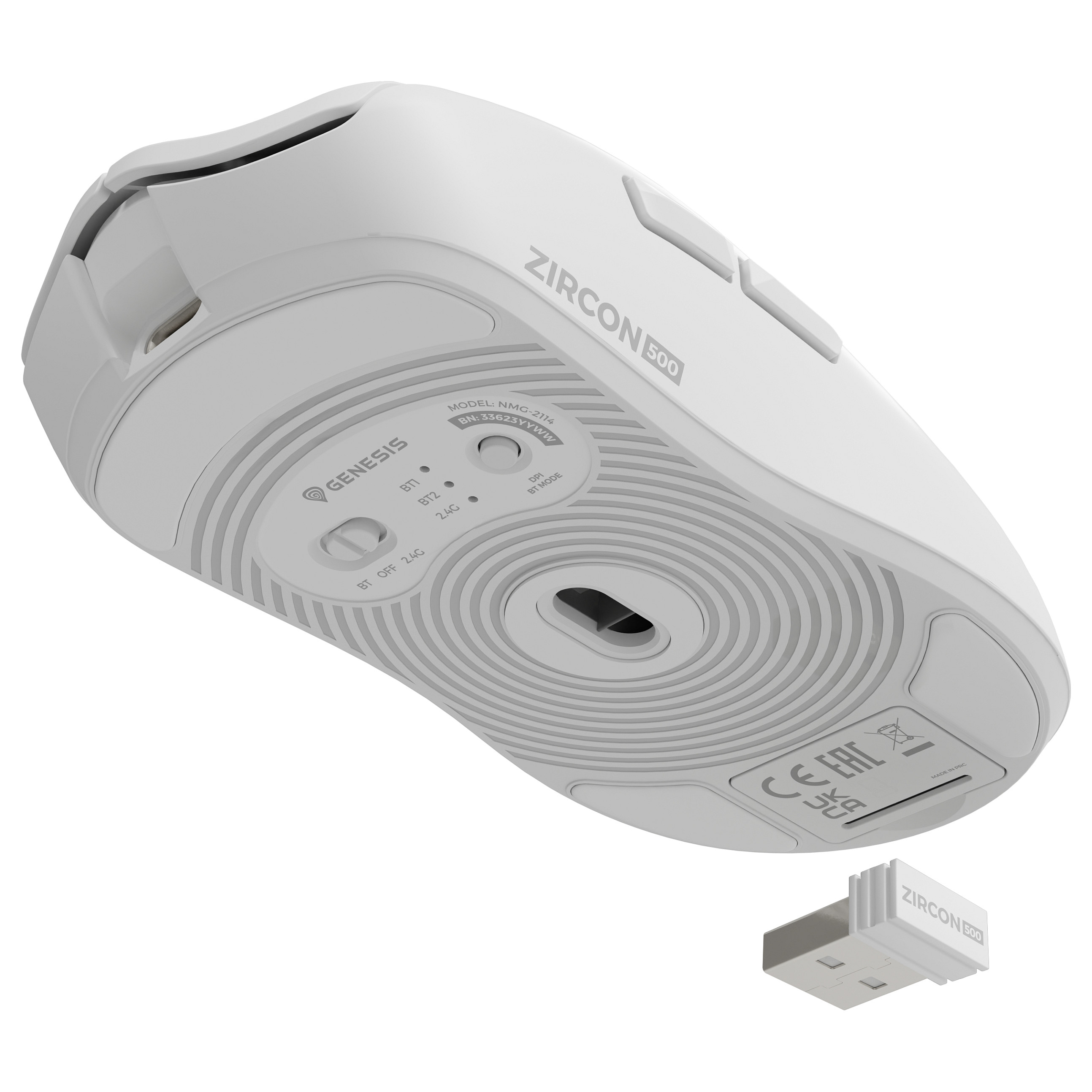 Maus Gaming Genesis Zircon 500 / Wireless / PMW3325 / 10.000 DPI / 2.4 GHz + Bluetooth - Bardhë 7