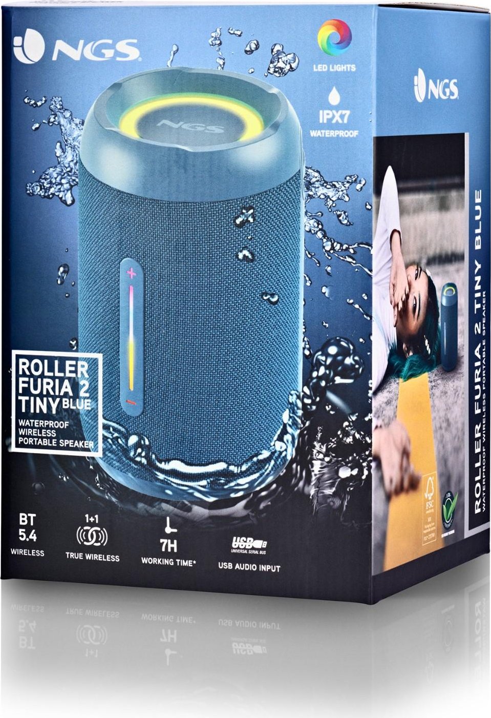 Altoparlant Portativ NGS Roller Furia 2 Tiny, Bluetooth 5.4, 20 W, IPX7, USB, AUX, FM - Blu 3