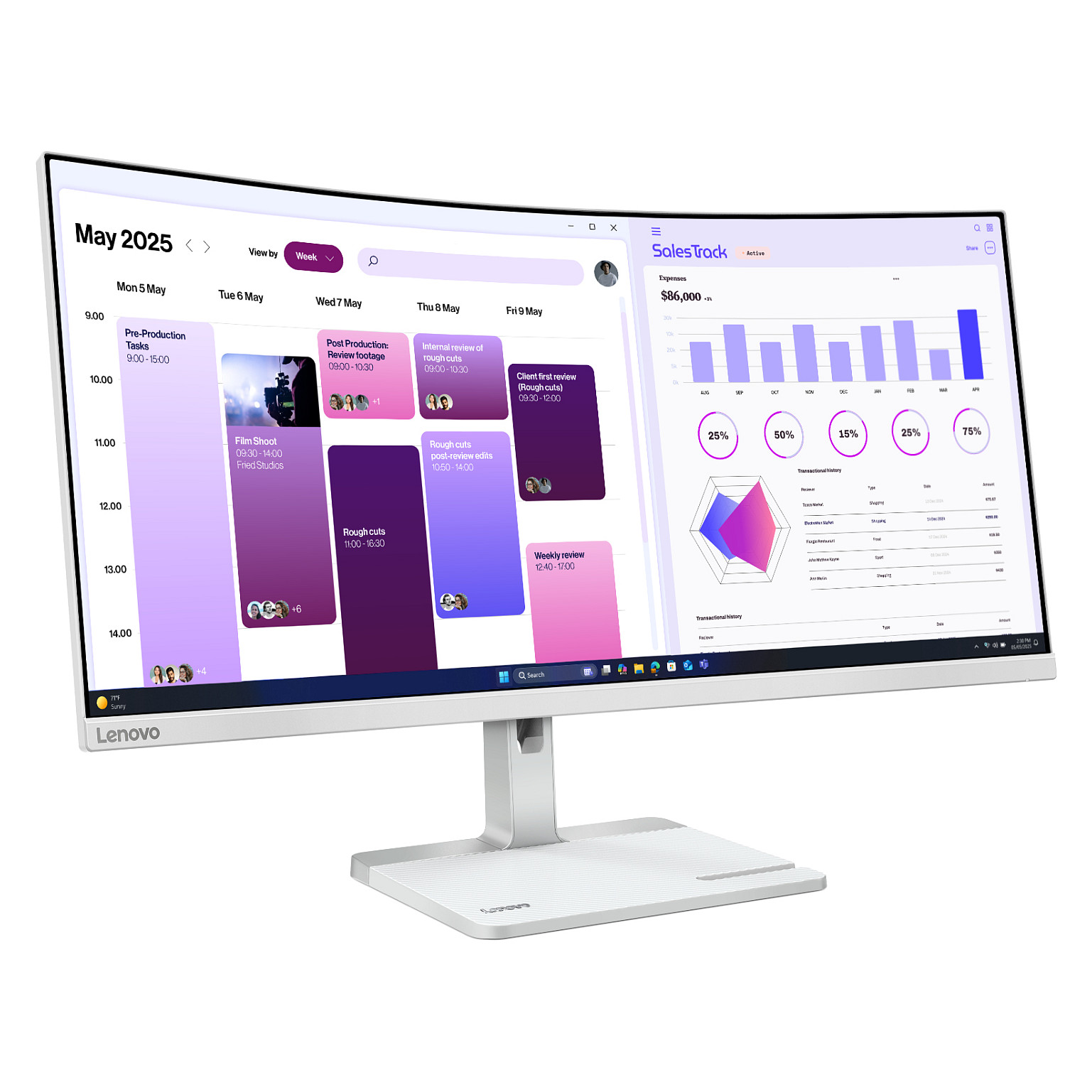 Monitor Lenovo L34W-4C, 34", WQHD VA Curved, 120Hz, 1ms, 2xHDMI+DP - Hiri 4