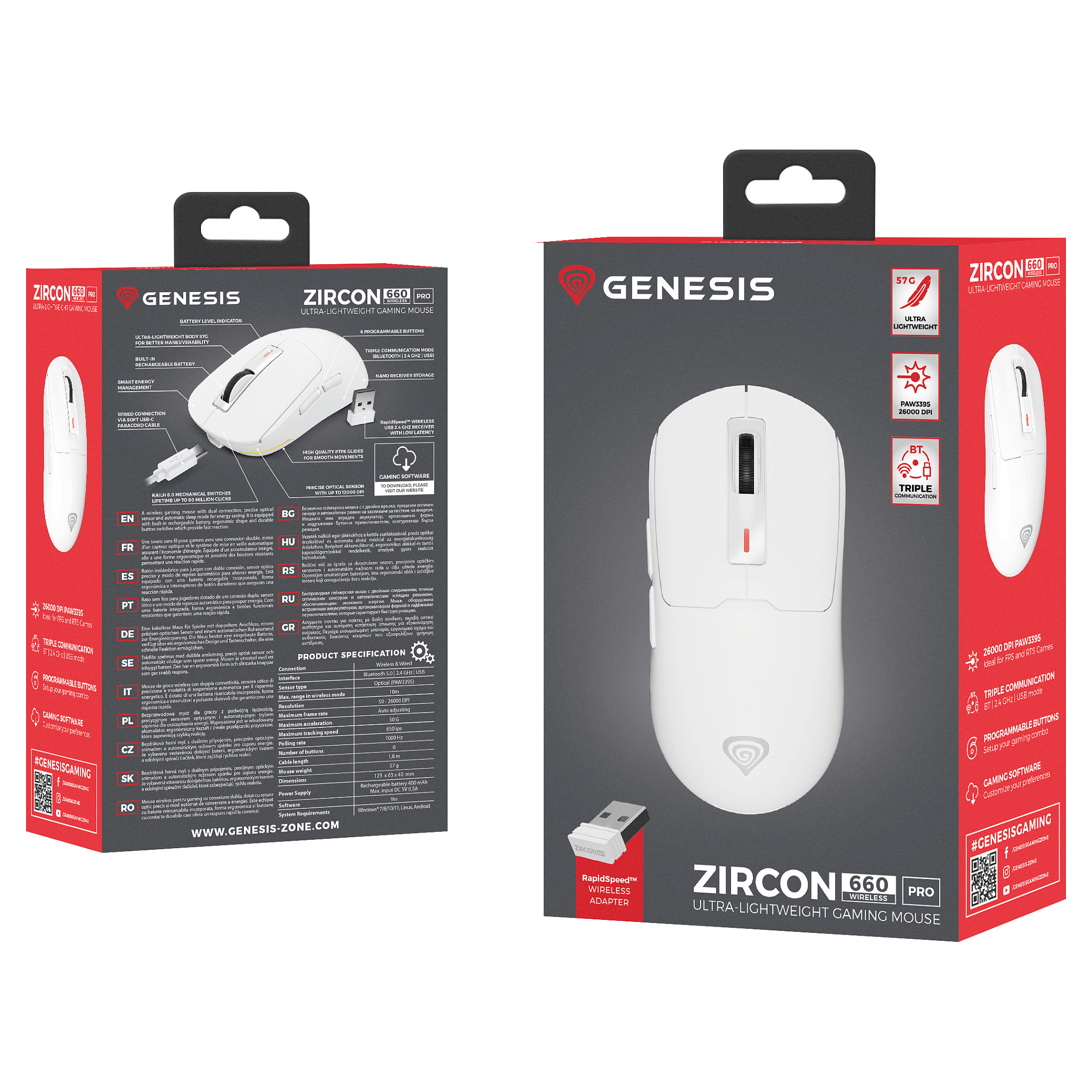 Maus Gaming GENESIS NMG-2194 / Bluetooth + USB-C / 26000 DPI – Bardhë 4