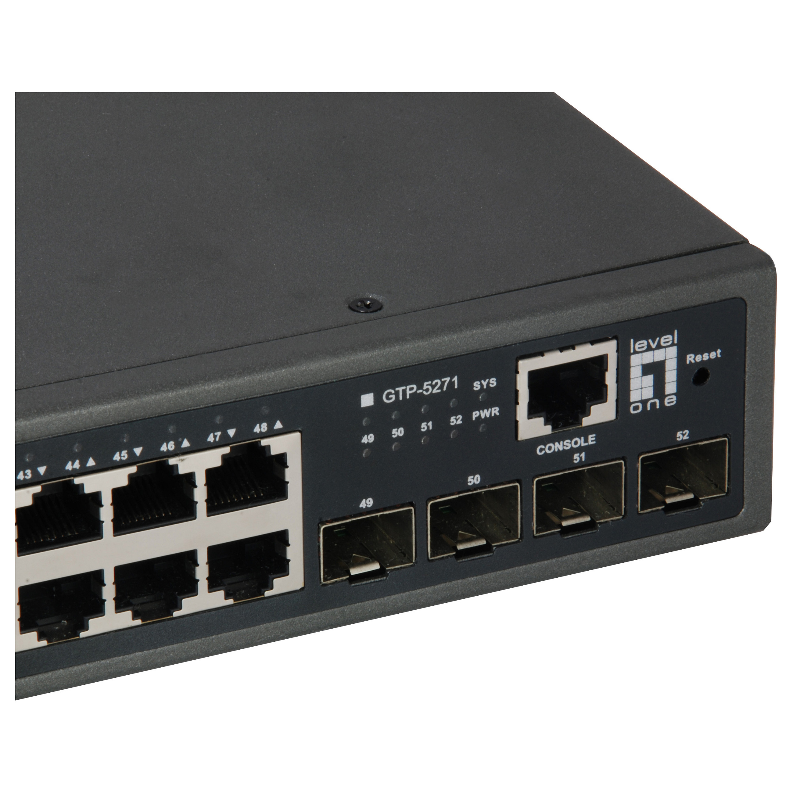 LevelOne GTP-5271 52-Port L3 Lite Managed Gigabit PoE Switch, 48-Port PoE+, 400W Budget, 4x 10G SFP+ Uplink thumbnail 3