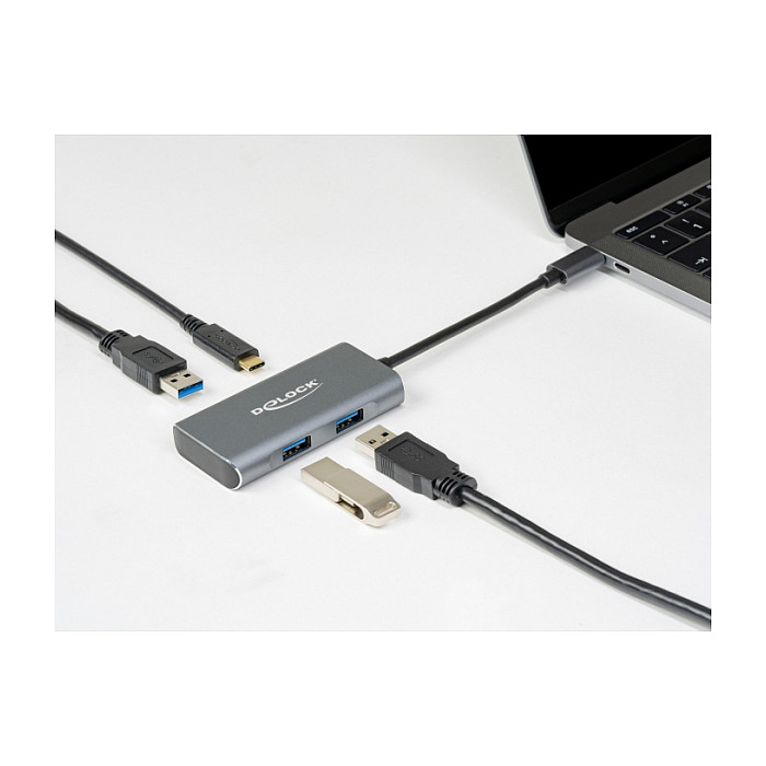 Hub USB DeLOCK 63261 / USB 10 Gbit/s / 3x USB-A + 1x USB-C / Aluminium / 0.12 m - Gri 3