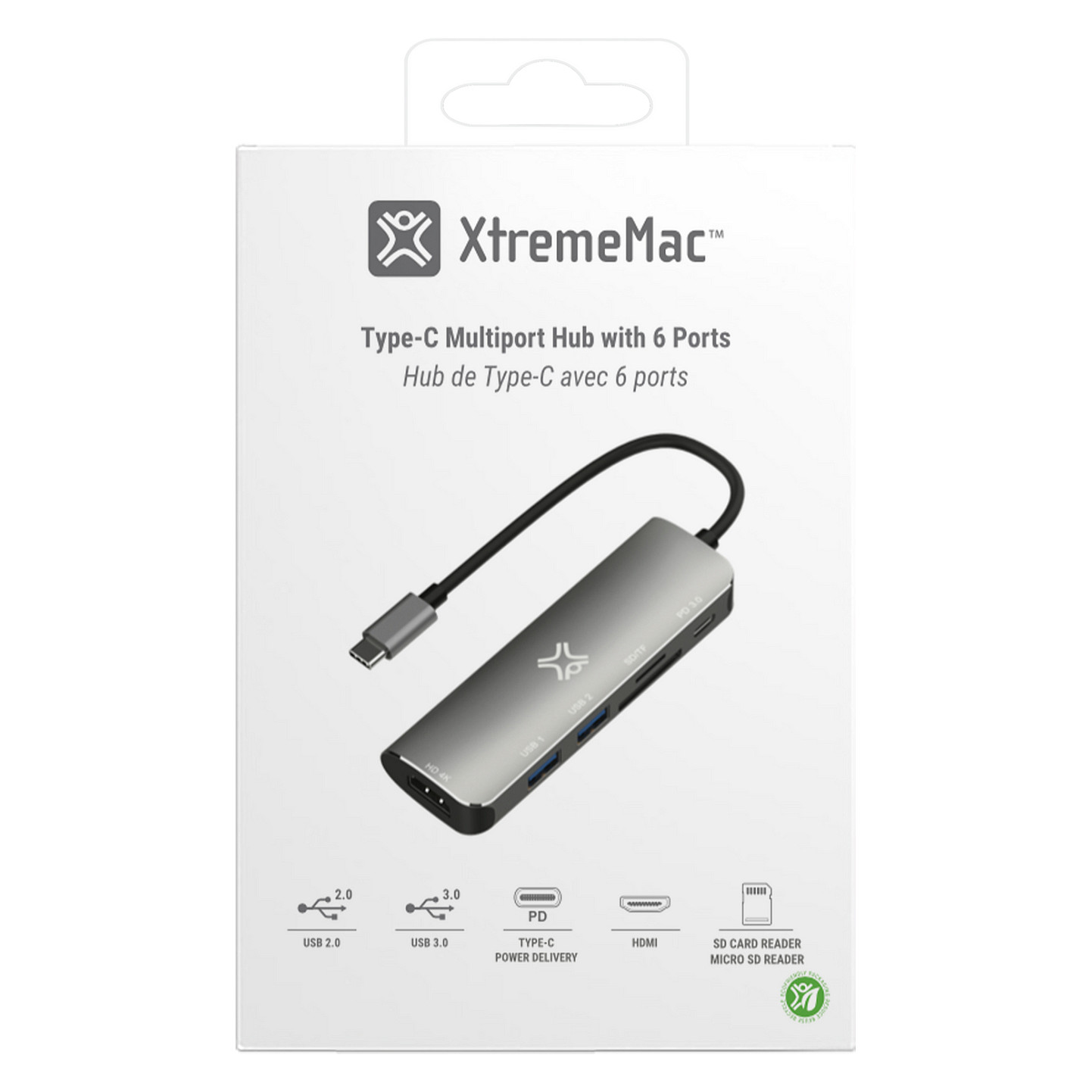 Hub USB-C XtremeMac XWH-HUB6-13, 6-port, HDMI 4K, USB-A 3.0, USB-A 2.0, SD/microSD, USB-C PD - Hiri 7