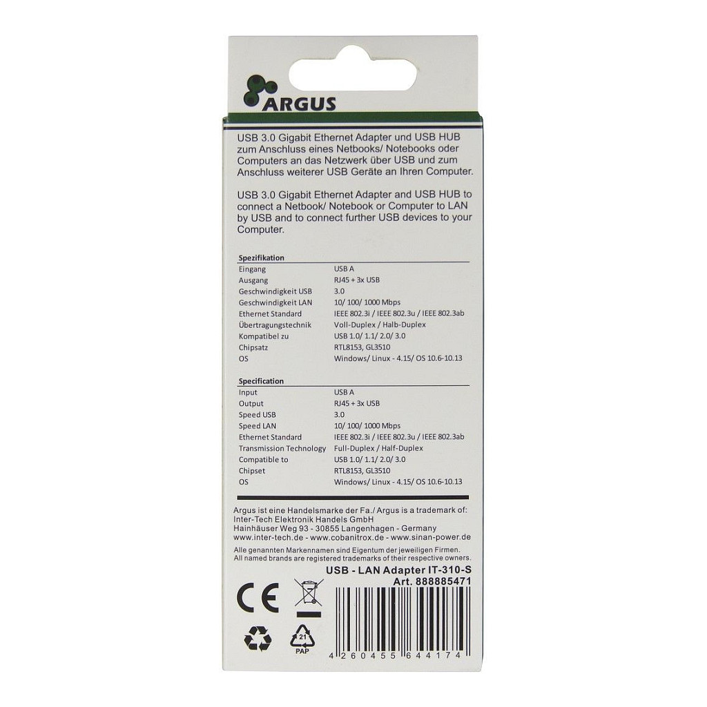 Hubs Inter-Tech Argus IT-310-S, USB 3.0, 3x USB-A, RJ45 Gigabit - Argjendtë 3