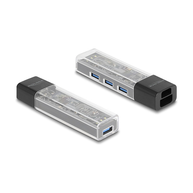 Hub DeLOCK 64335 , 4x USB-A , USB 5Gbps , USB-A dhe USB-C , Kabllo 15cm , LED - Transparent 2