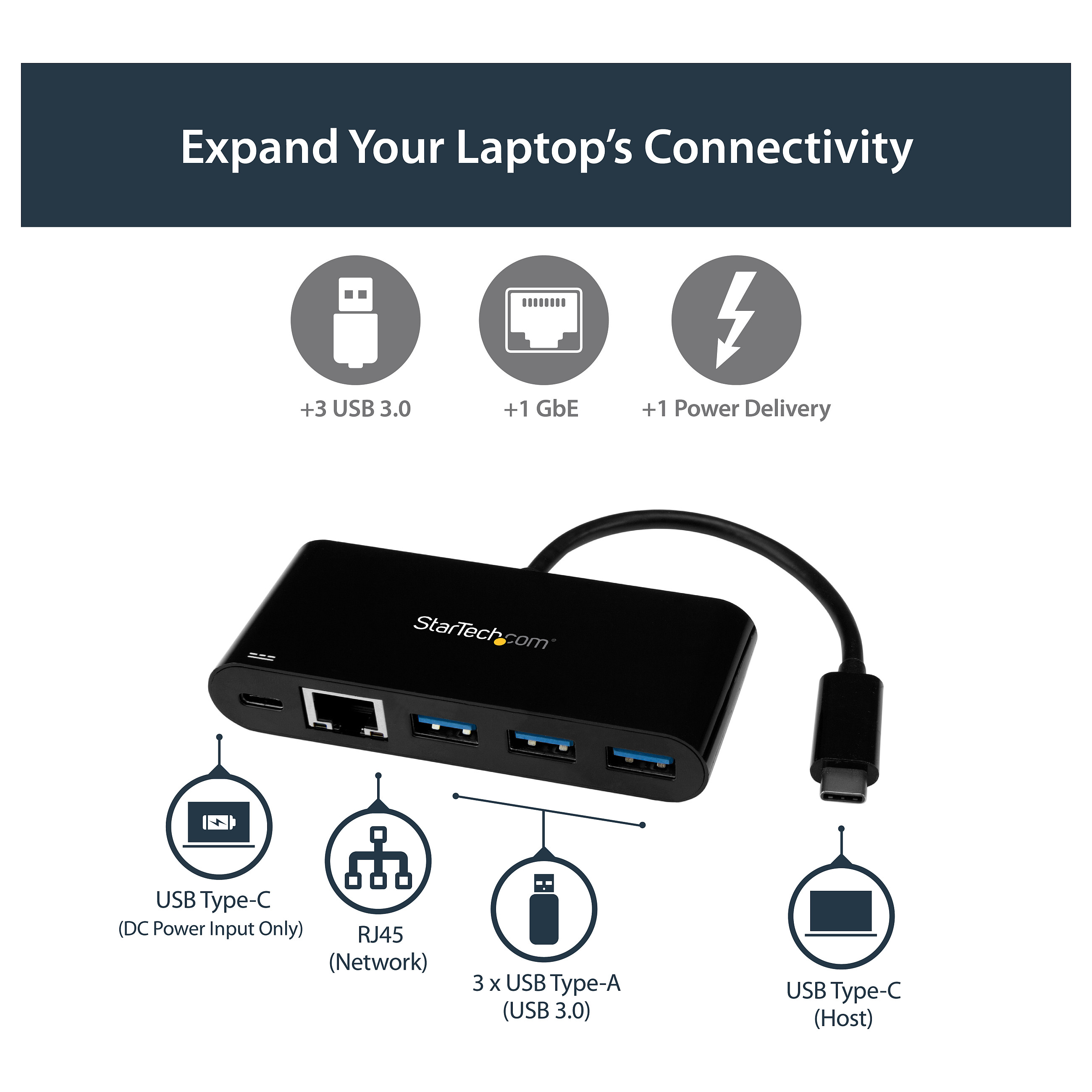 Hub StarTech US1GC303APD / 3x USB-A + 1x USB-C PD / 1GbE / 5Gbps – Zezë 4