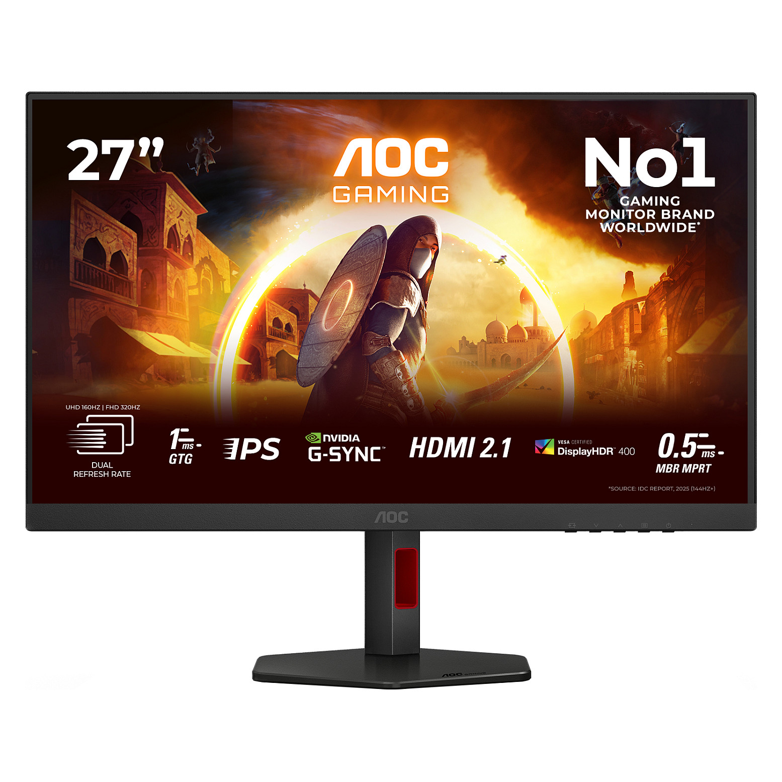 Monitor Gaming AOC U27G4R / 27"/ 4K Ultra HD Fast IPS / W-LED / 320Hz / 1ms / HDMI+DisplayPort - Zezë/Kuqe
