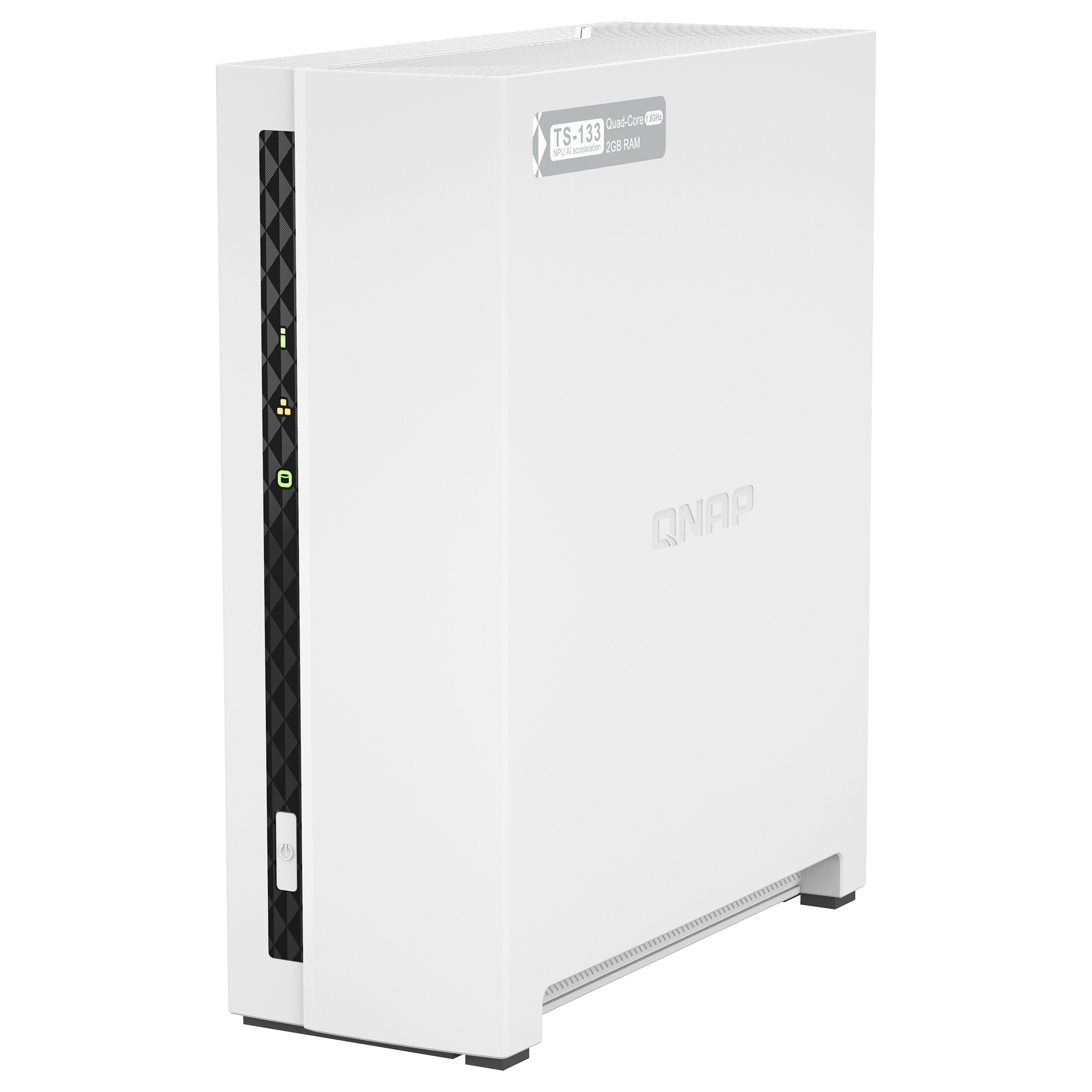 QNAP TS-133 1-Bay Desktop NAS Server – ARM Cortex-A55 Quad-Core 1.8GHz, 2GB DDR4, 1GbE, USB 3.2, SATA 6Gb/s 6