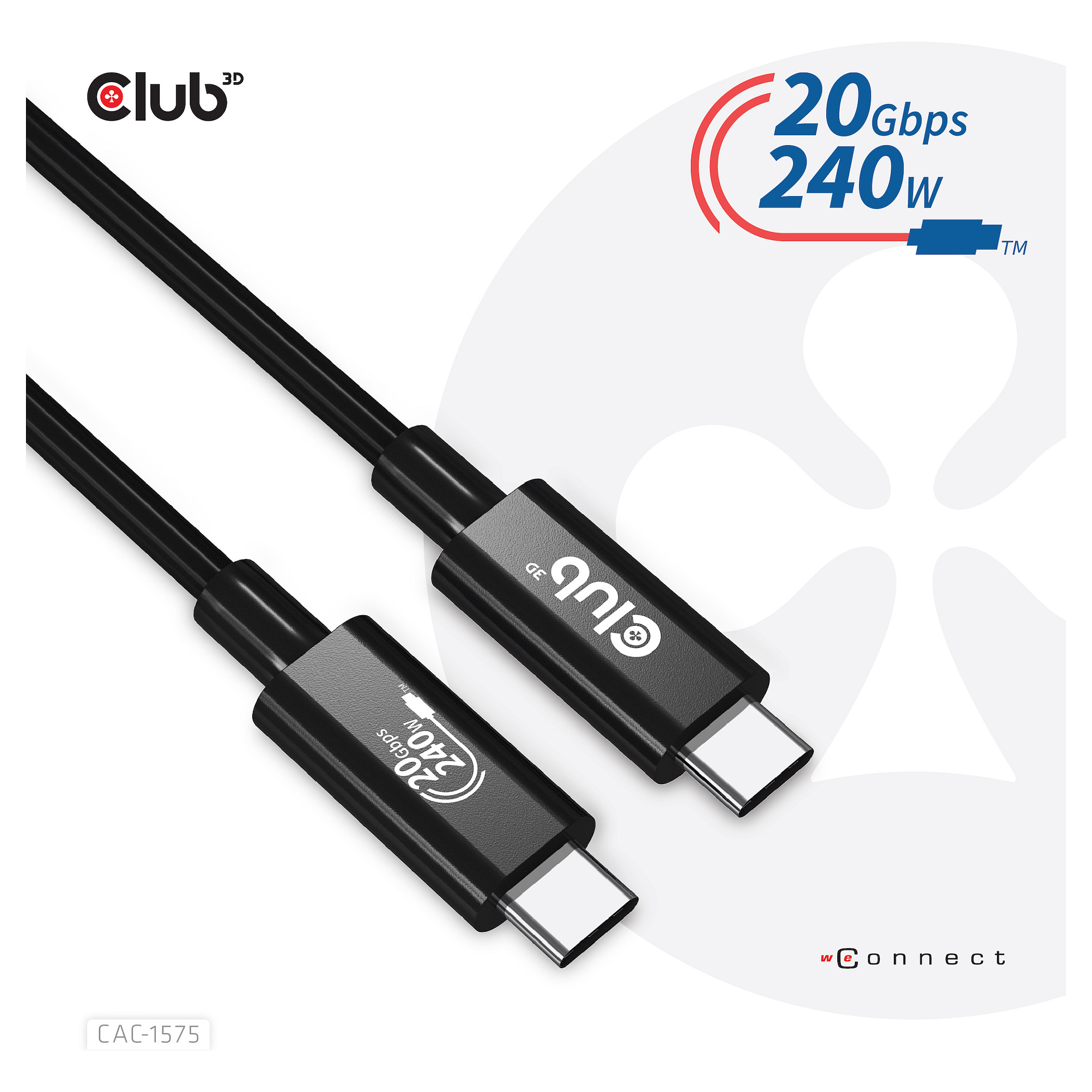 Kabllo USB Club 3D CAC-1575, USB4, USB-C në USB-C, 20 Gbps, 240 W, 2 m - Zezë 8