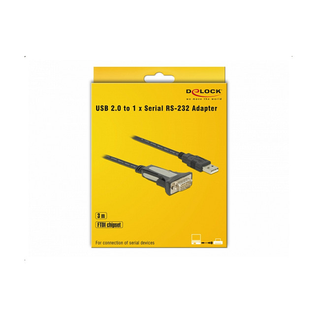 Adapter USB DELOCK USB 2.0 Type‑A to Serial RS‑232 DB9 3m thumbnail 2