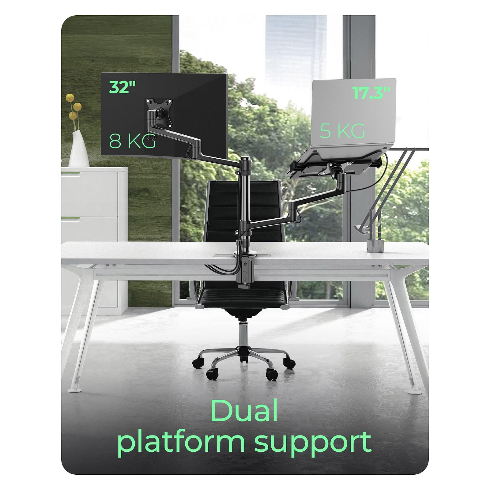 Mbajtëse për Monitor ICY BOX IB-MS622-T , 1 Monitor , 17–32" , deri 8kg , Mbajtëse për Laptop , VESA 75x75 & 100x100 - Zezë 2