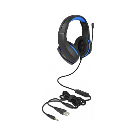 Kufje Gaming DeLOCK 27182 / Wired / 3.5mm / 40mm / Mikrofon / LED Blu - Zezë/Blu 2