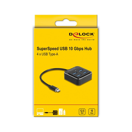 Hub USB DeLOCK 64191 / USB 3.2 Gen 2 / 4x USB-A / 10 Gbit/s / USB-C / 19 cm - Zezë 3